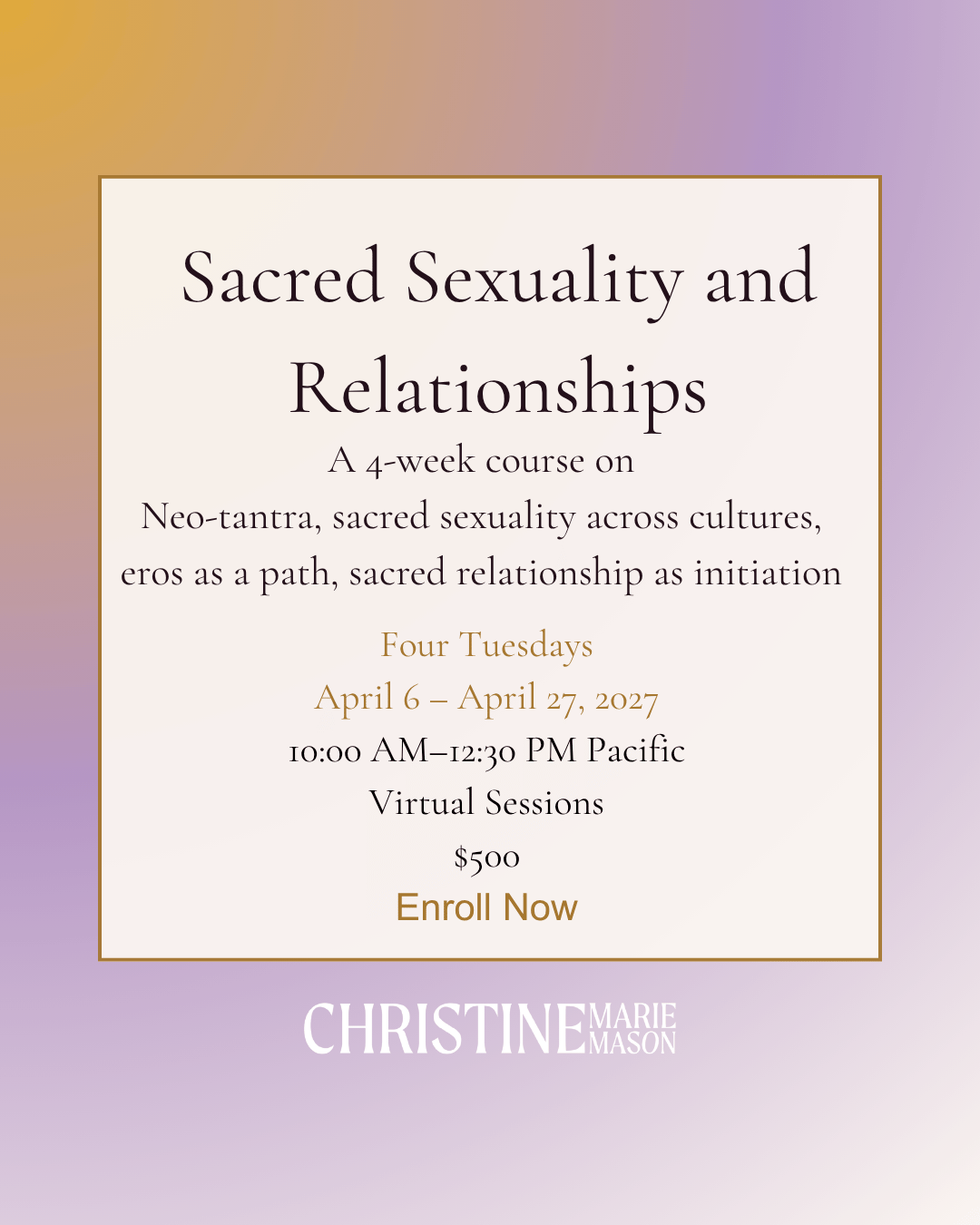 Sacred Sexuality and Relationships course