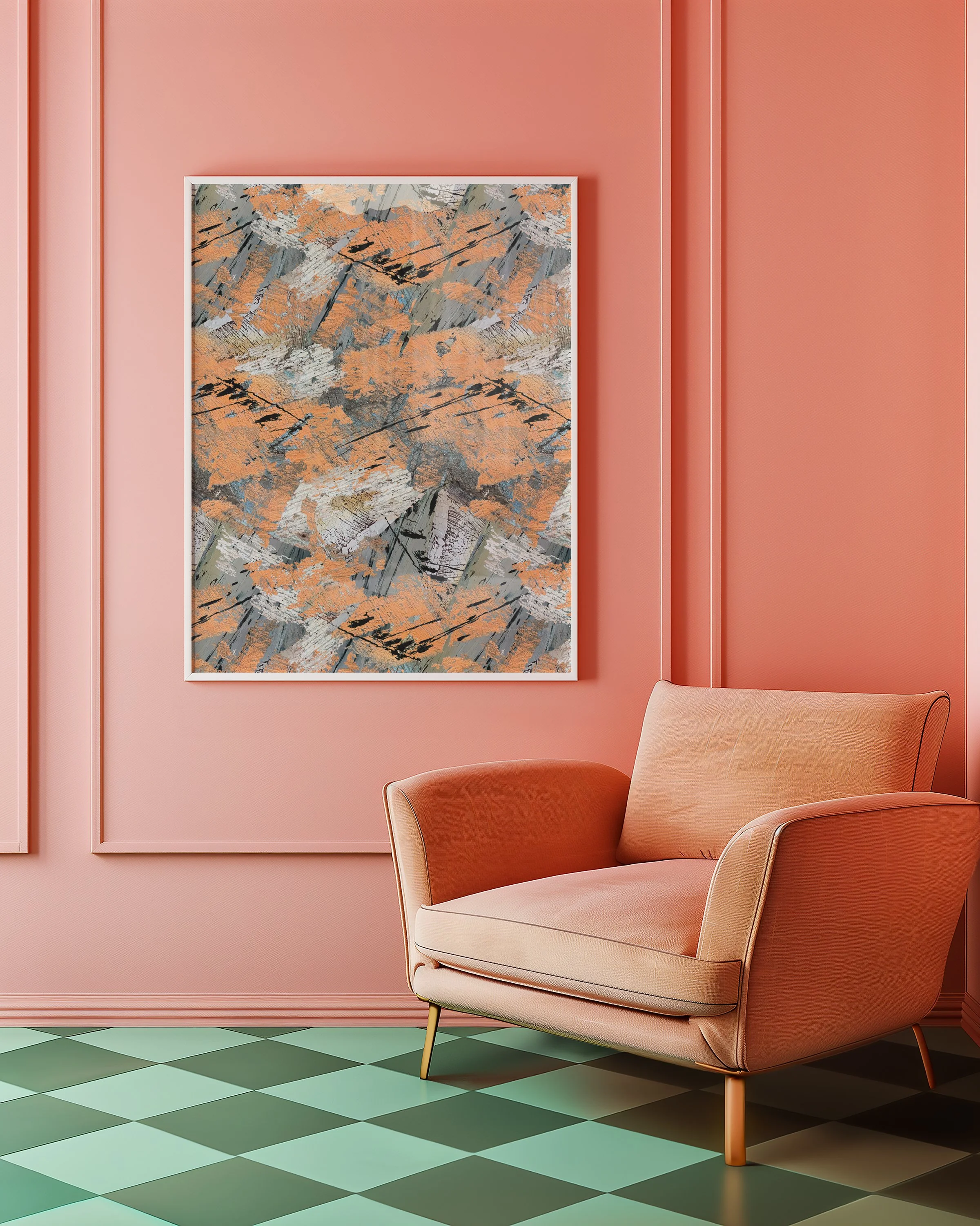 Abstract 'Boatyard' 8" x 11" Giclée Art Print — Orange & Gray Textured Wall Art