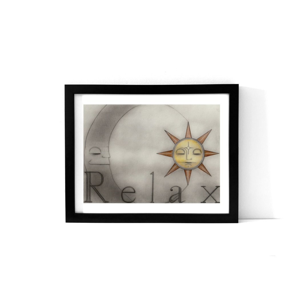 A relaxing art print featuring a unique sun and moon design.