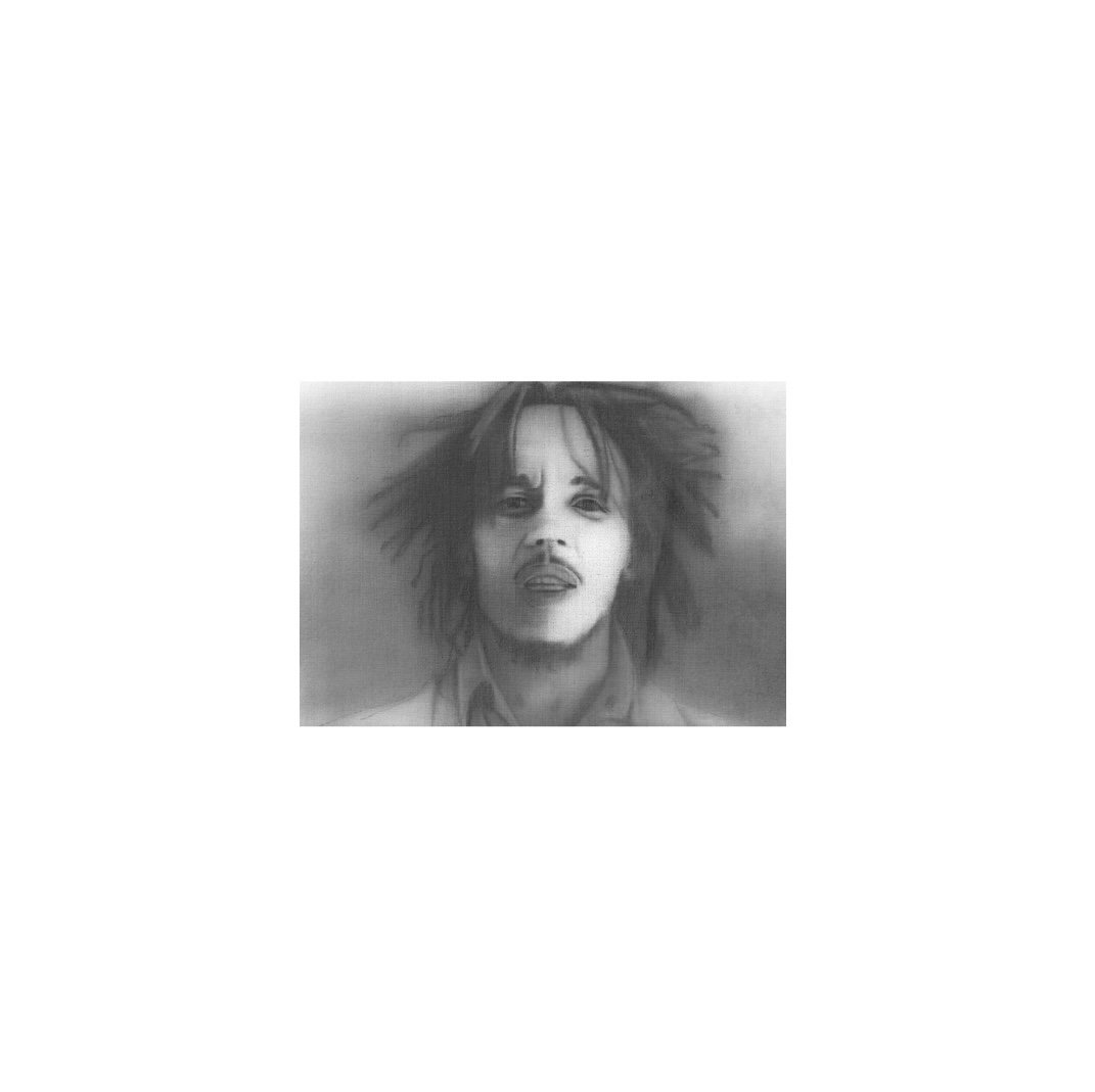 An art print featuring a portrait of Bob Marley.