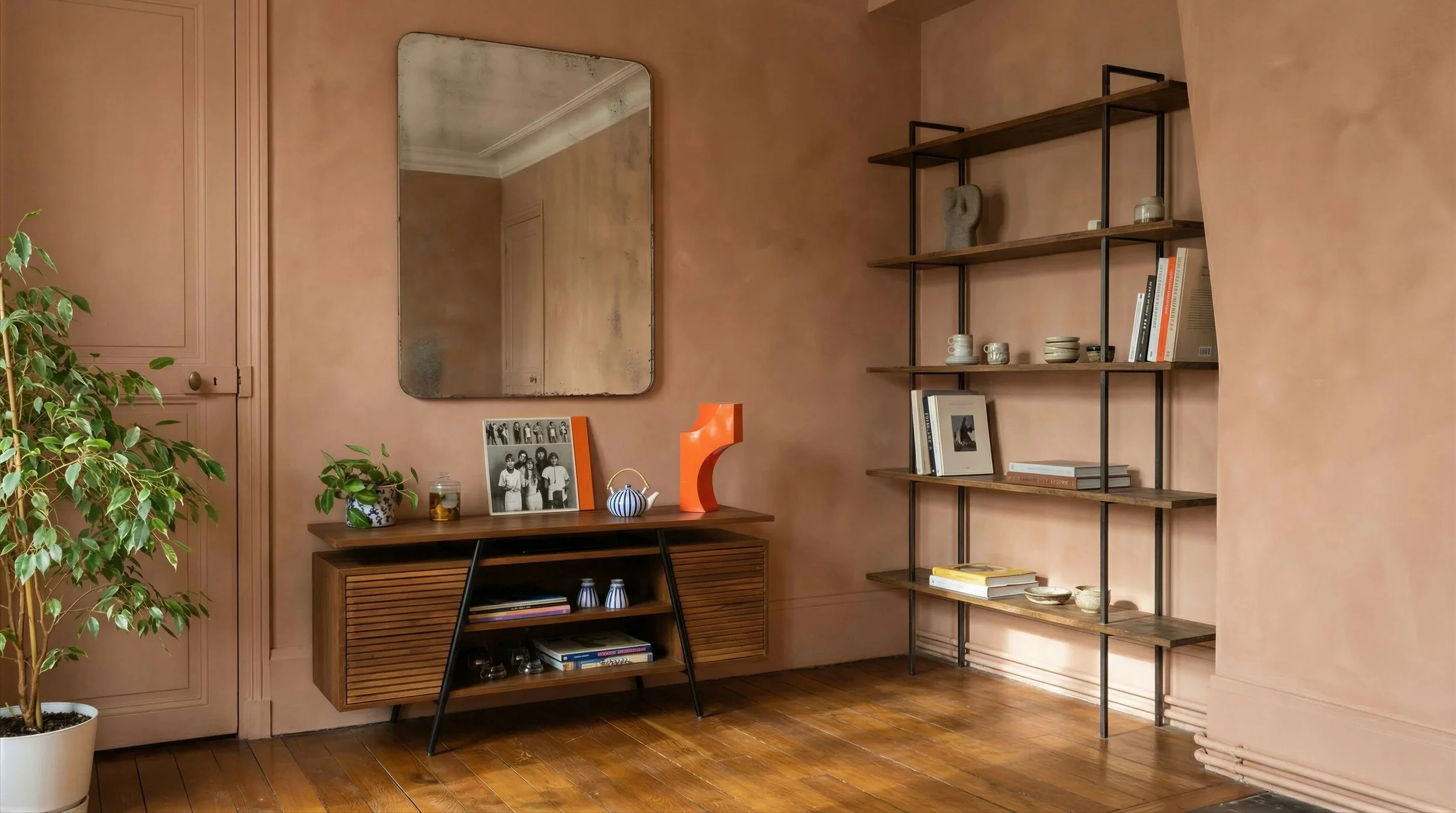 Le buffet T001 fait de noyer européen de la collection tetra par Obra Studio