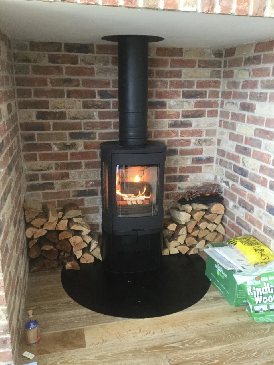 Freestanding Contura Woodburner for a traditional  brick fireplace 