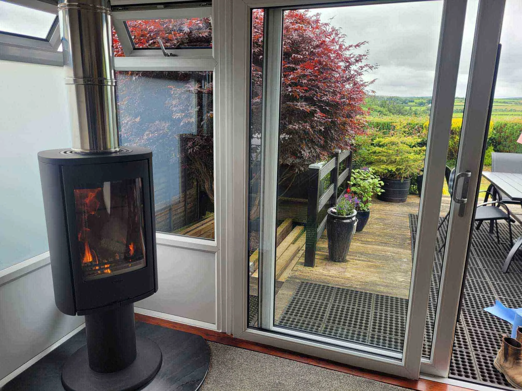 Contura woodburner in a conservatory