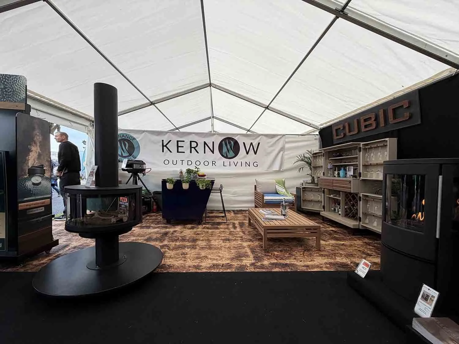 Kernow Fires stand at Royal Cornwall with internal firs on one side and outdoor kitchens on the other