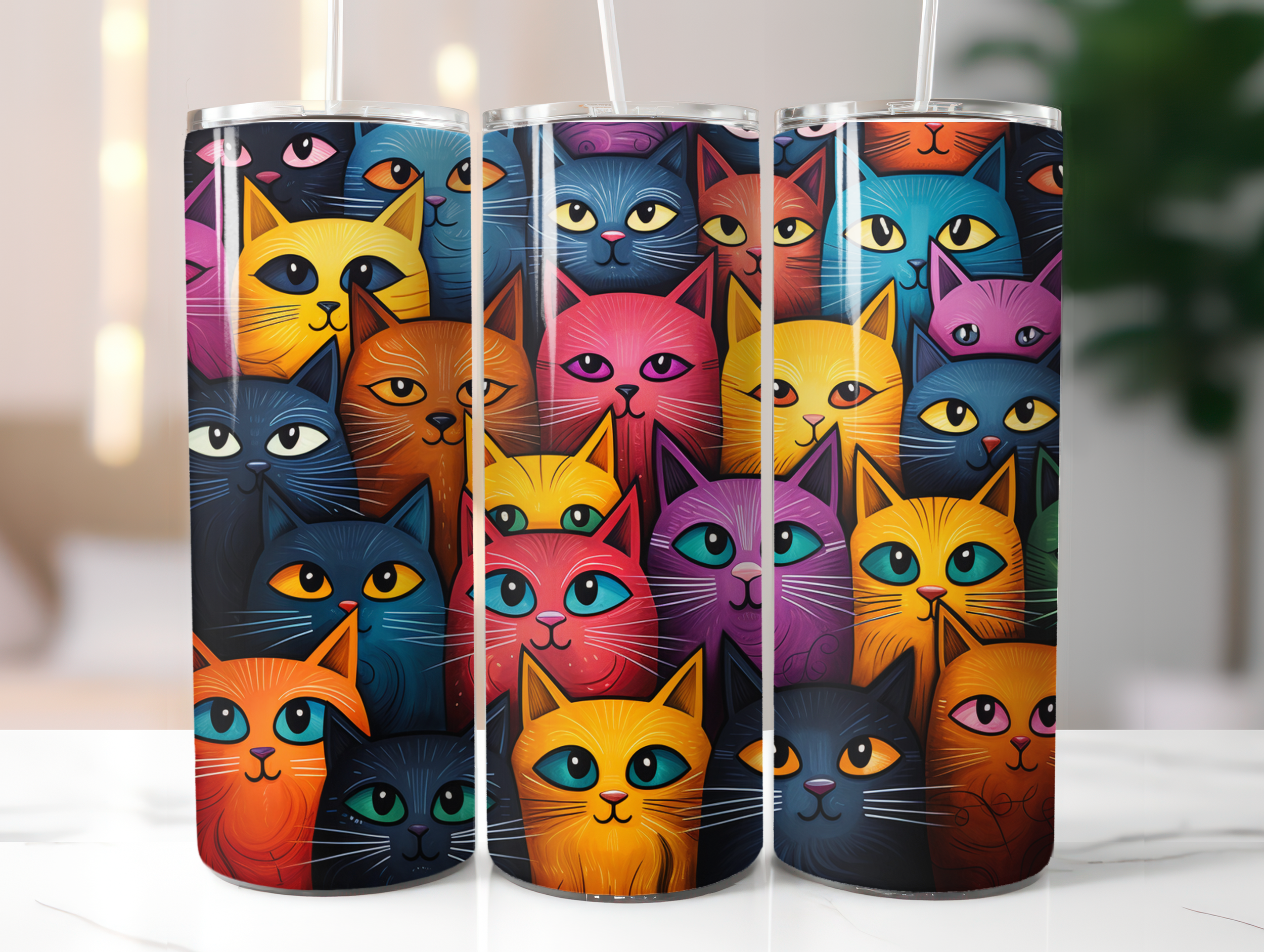 Group of coloured cats tumbler