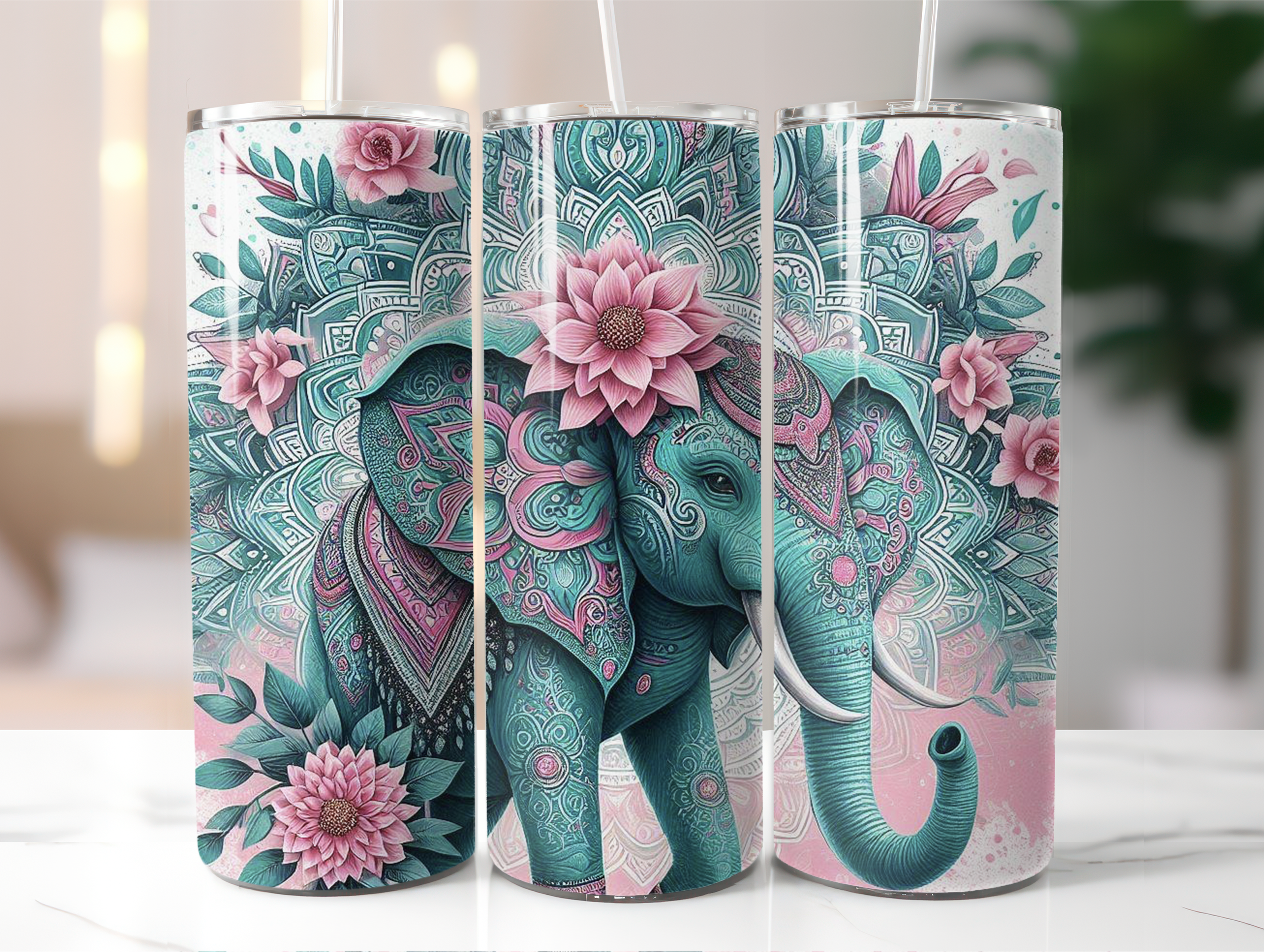 Mandala elephant tumbler