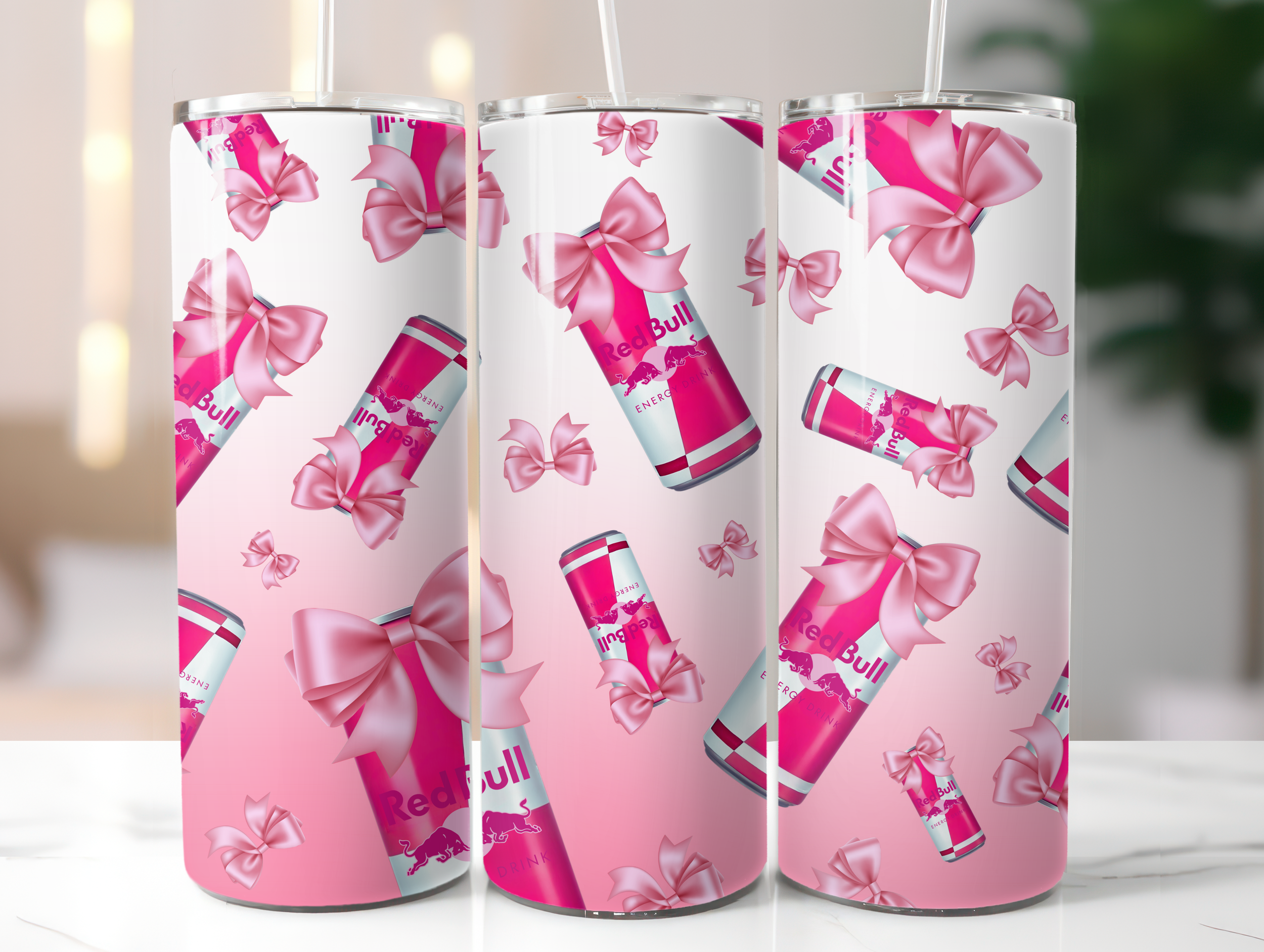 Pink energy drink tumbler