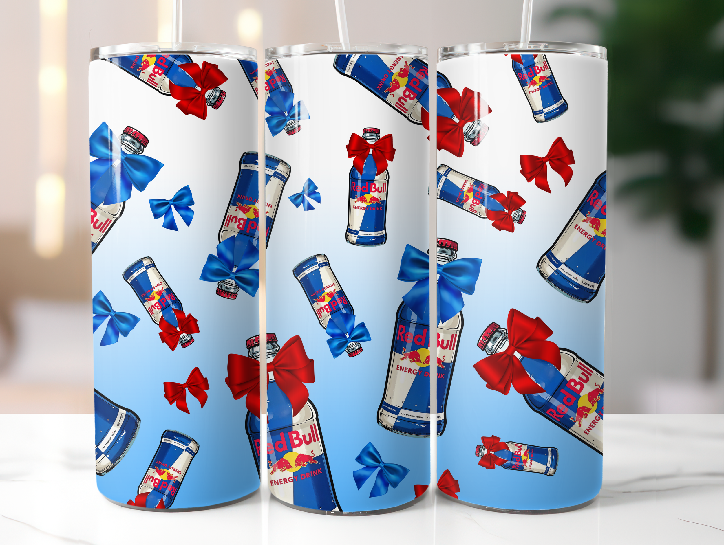 Blue bow energy drink tumbler