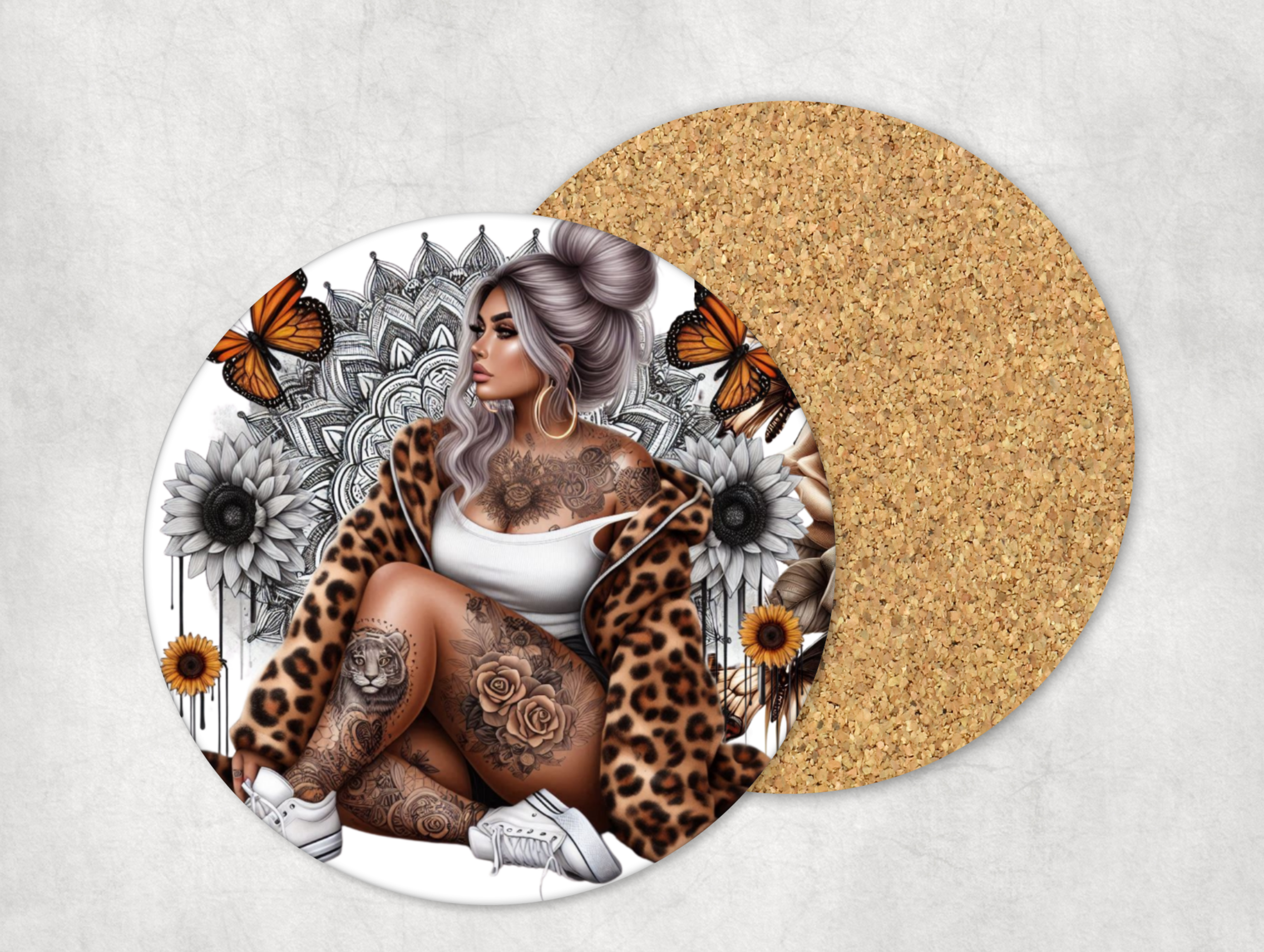 Tattoo Girl Sunflower Mug Coaster