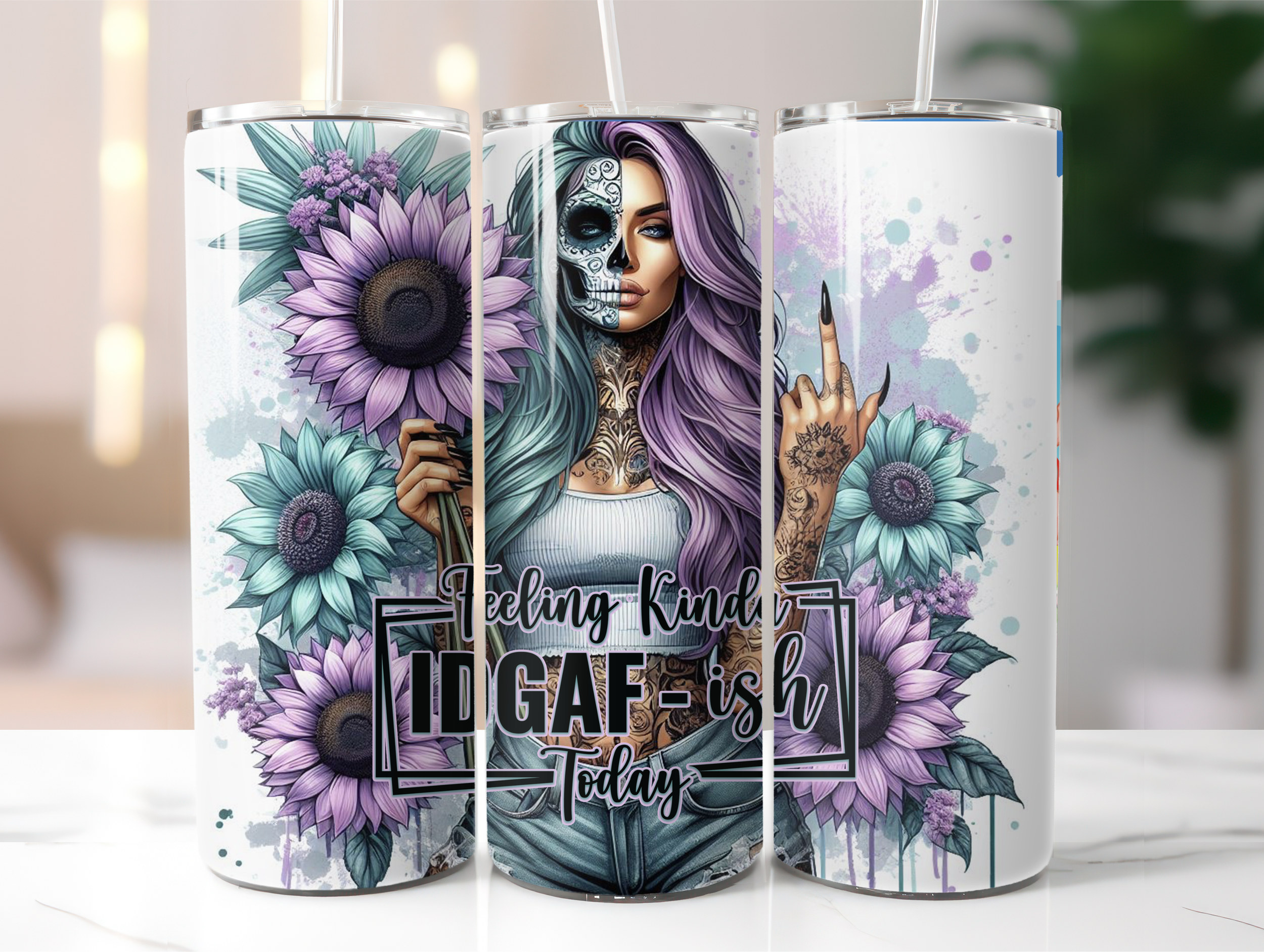 Tattoo girl IDGAF tumbler