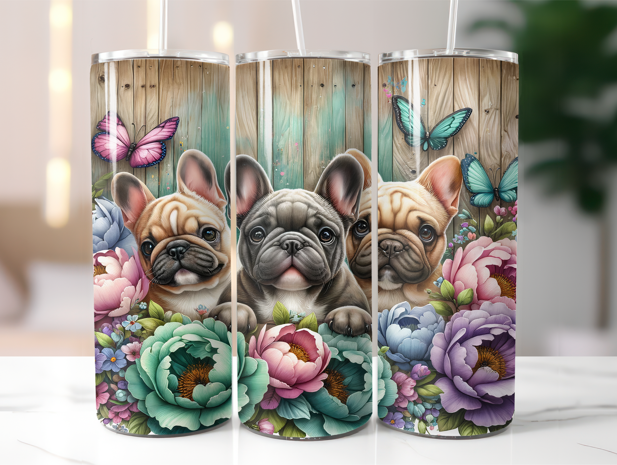 Floral Frenchie's tumbler