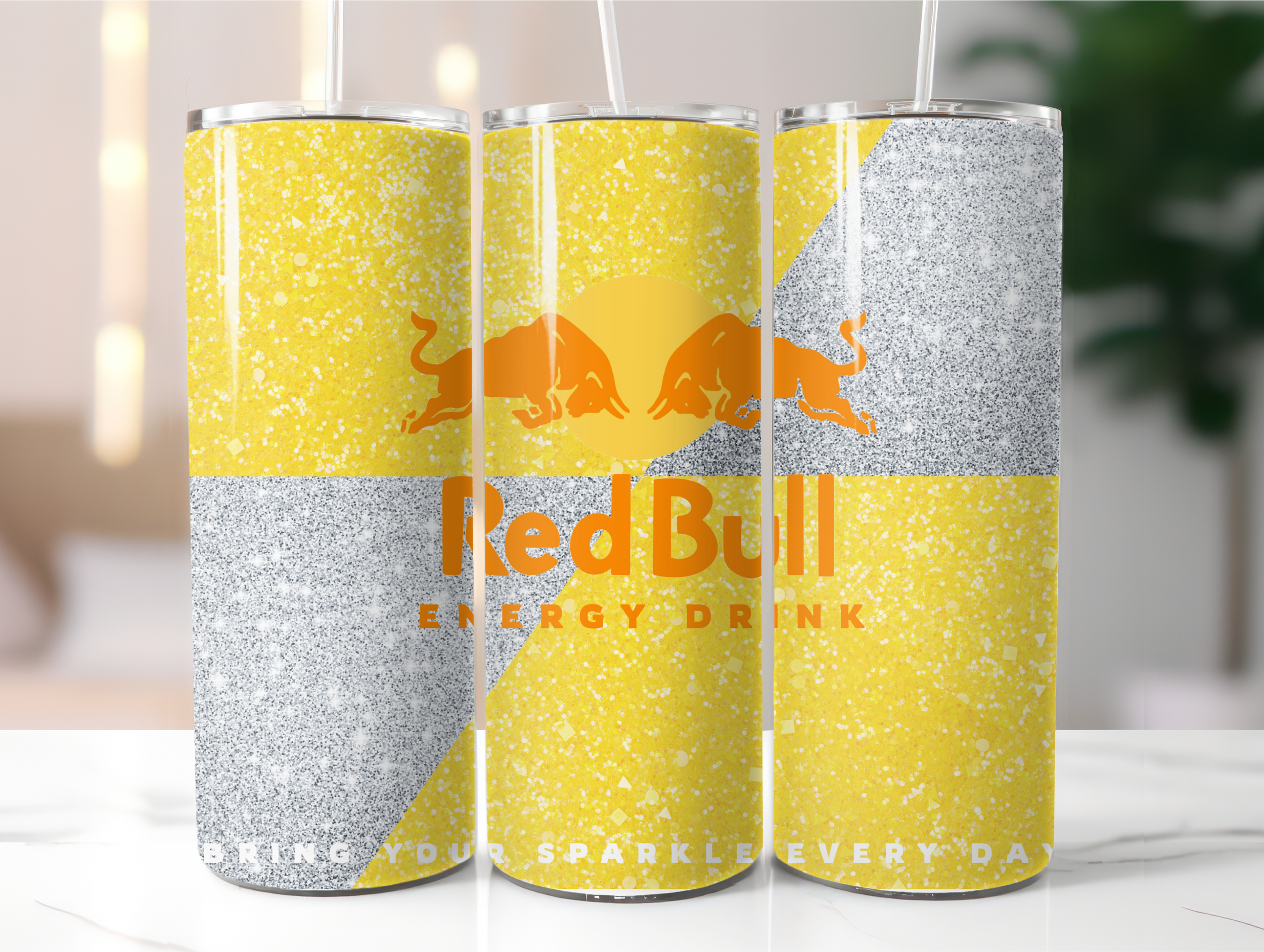 Yellow energy drink tumbler