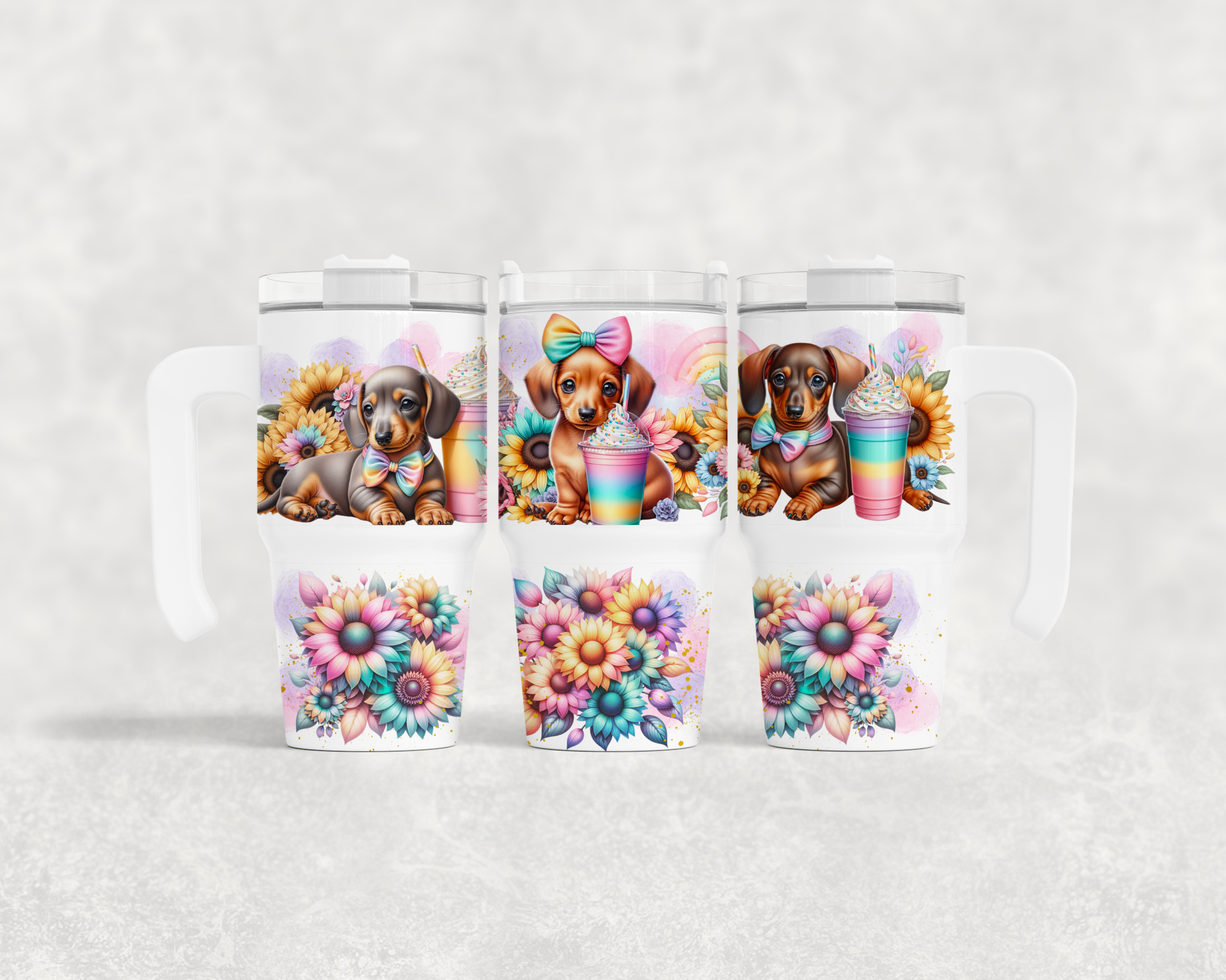 Rainbow sausage dog tumbler