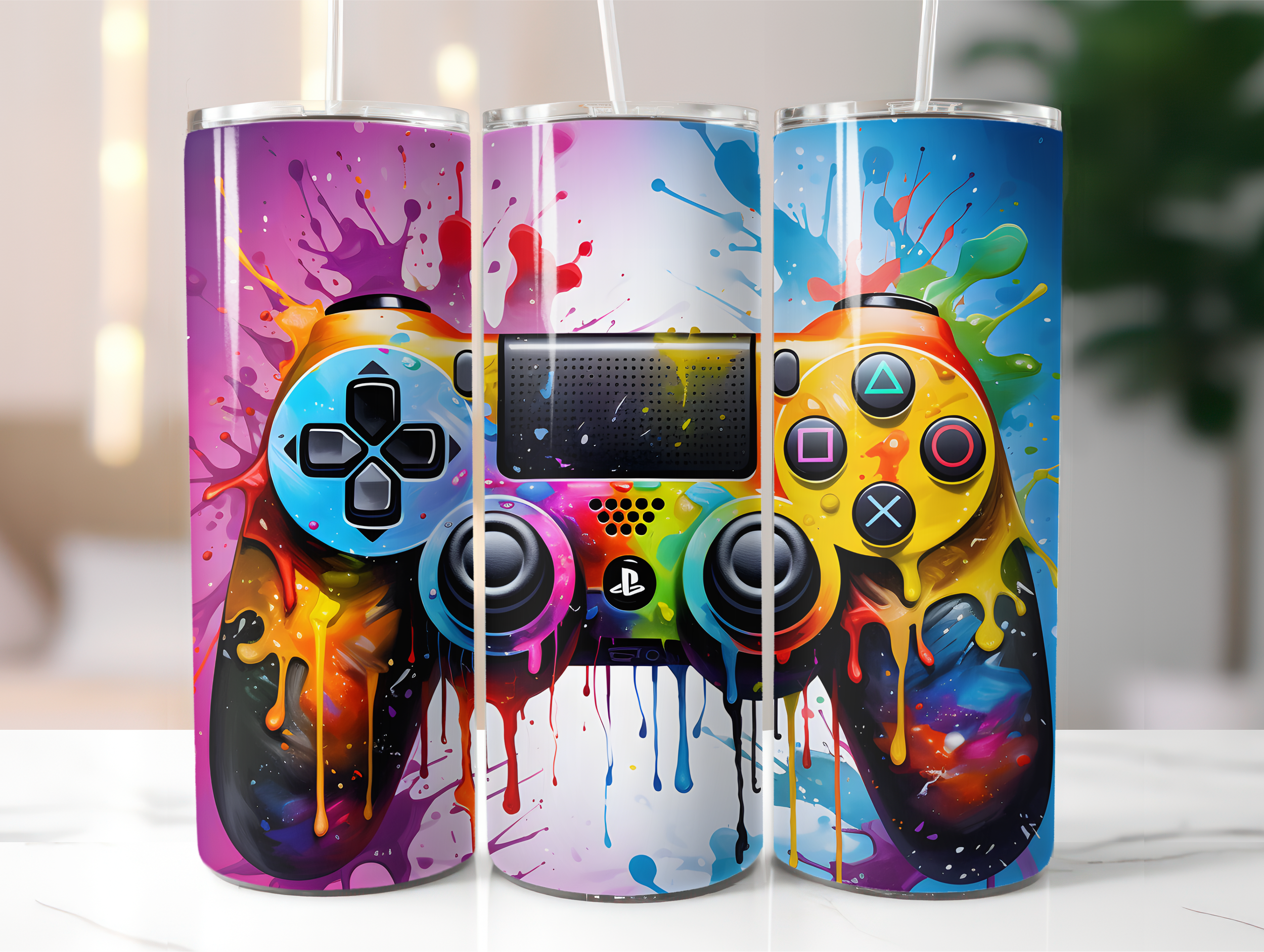 Colorful splash gamer tumbler