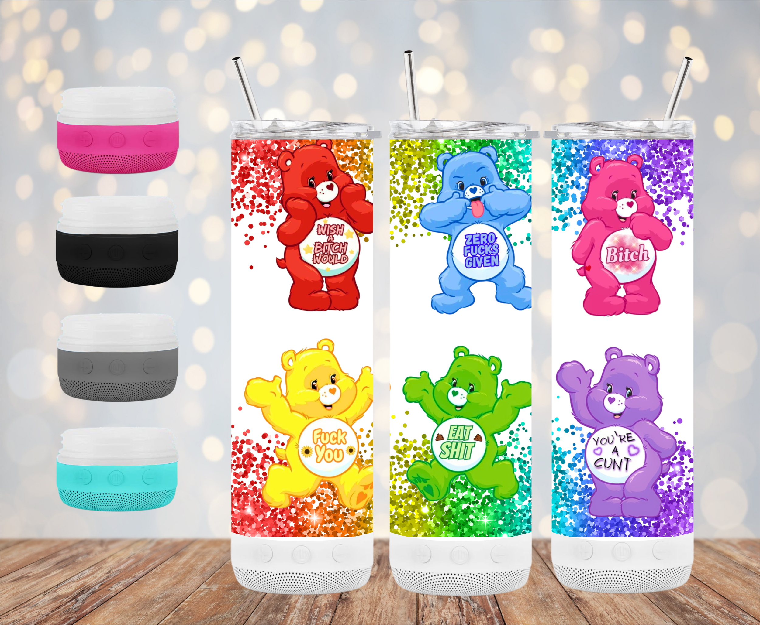 20oz Sparkly Naughty Bear Wireless Speaker Tumbler