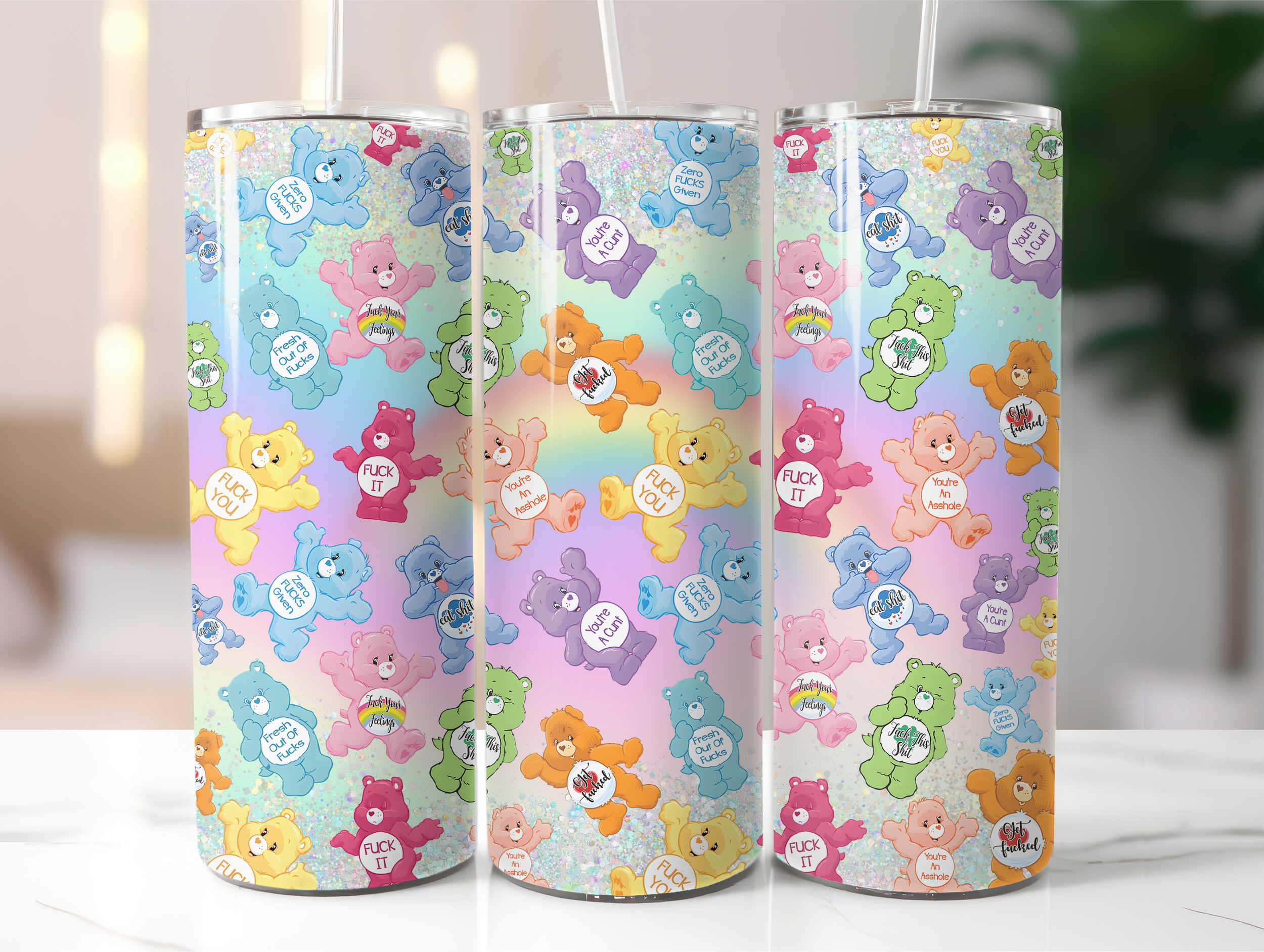 Colorful swear bear tumbler