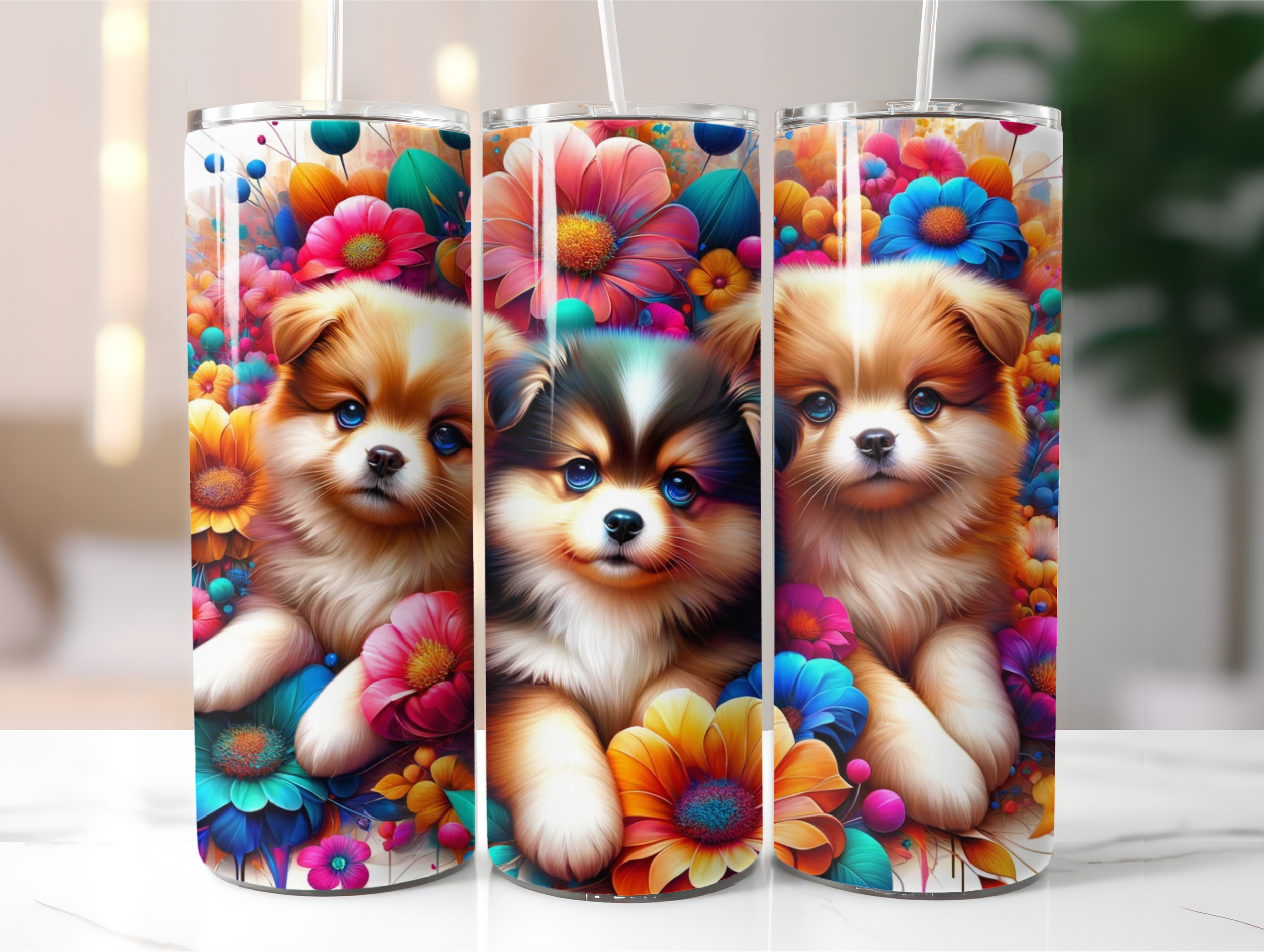 Three pomeranian dogs tumbler