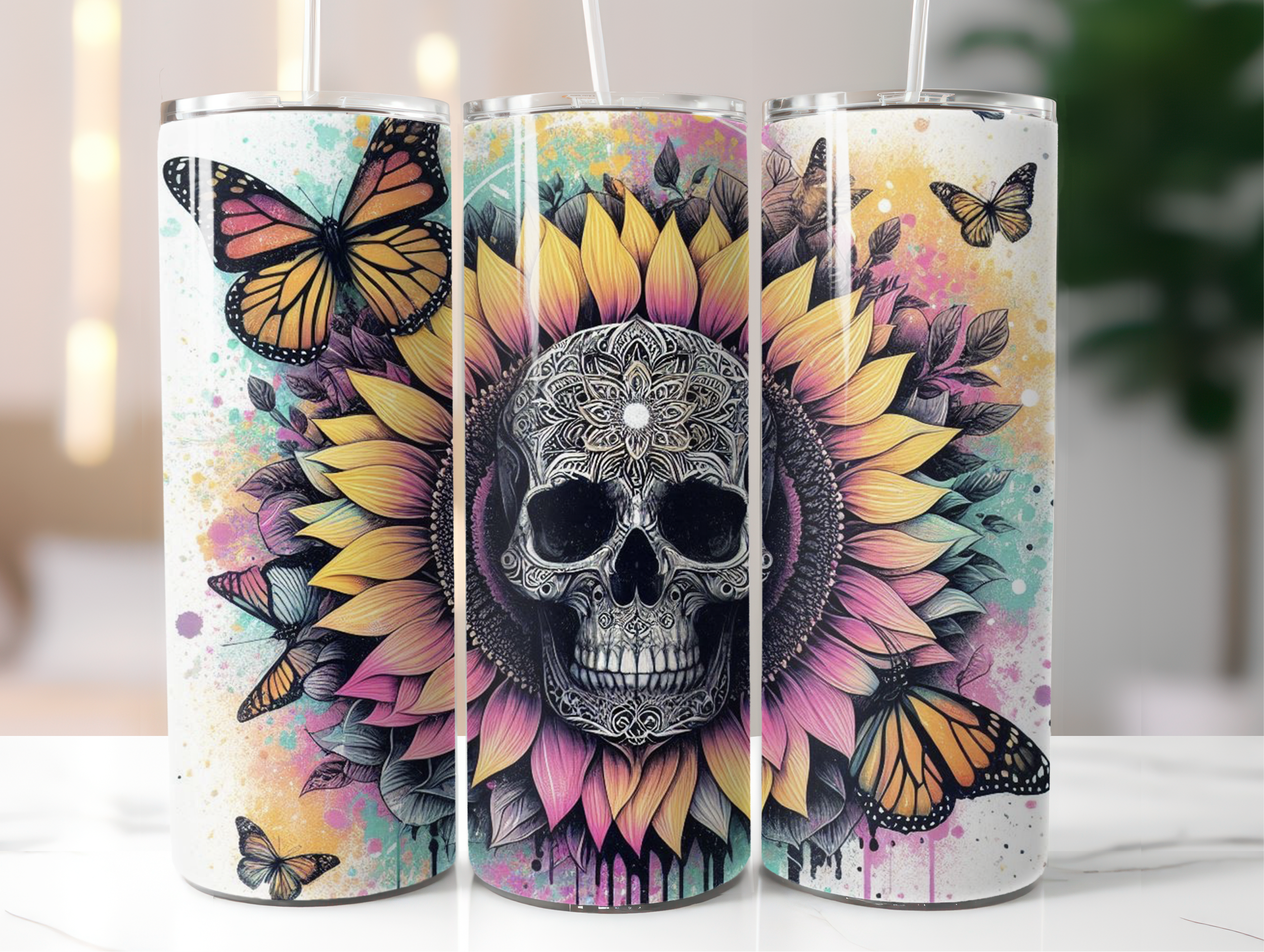 Colorful skull tumbler