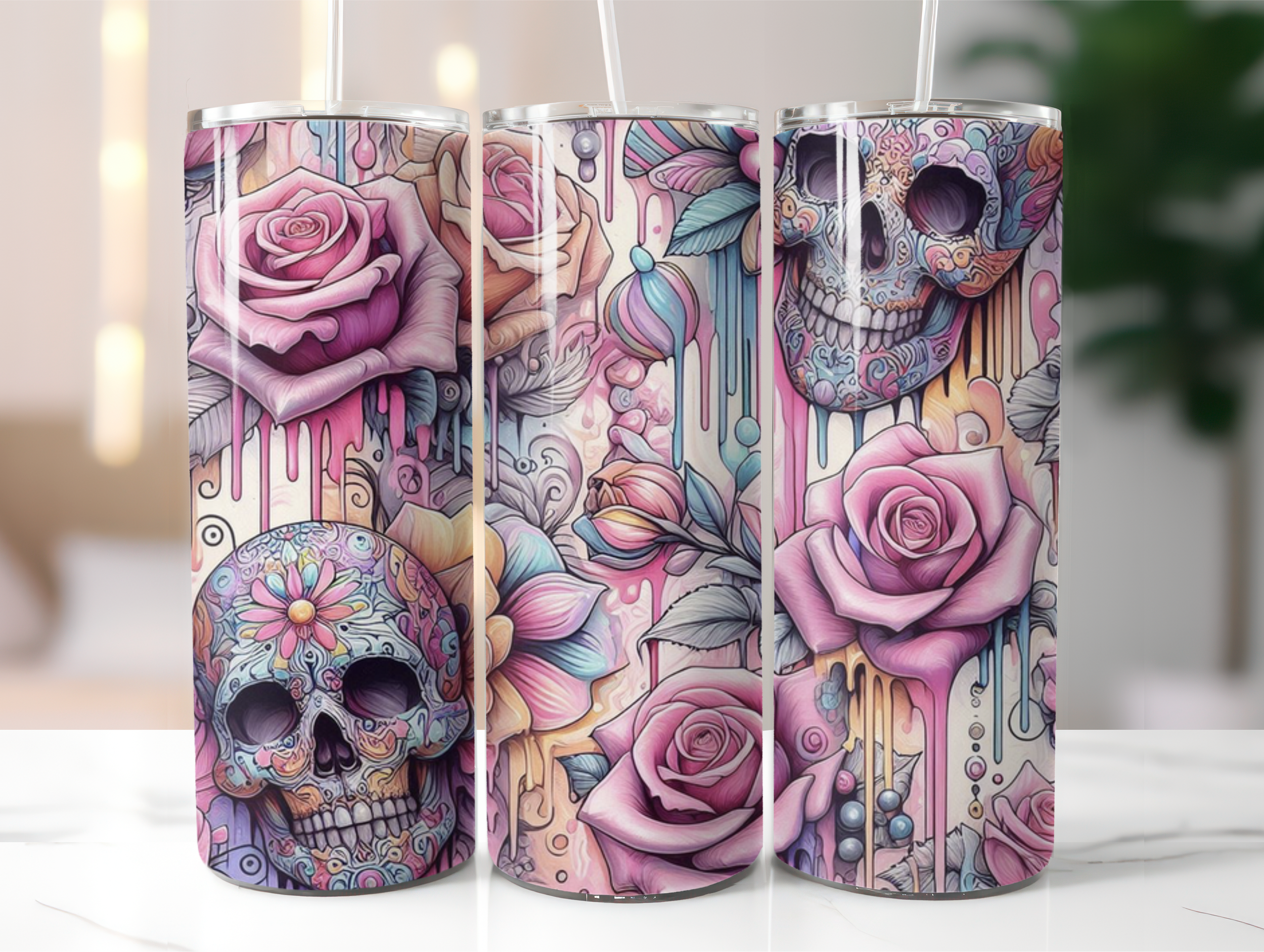 Pink skull tumbler