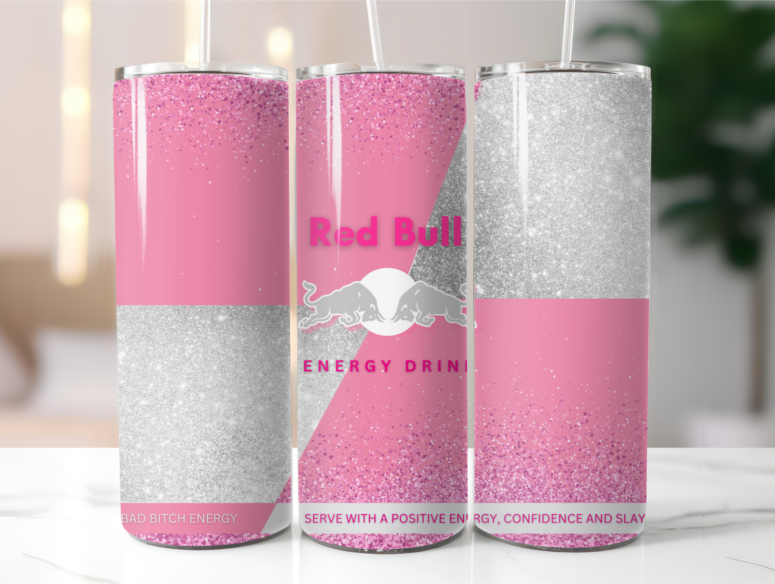 Light pink energy drink tumbler