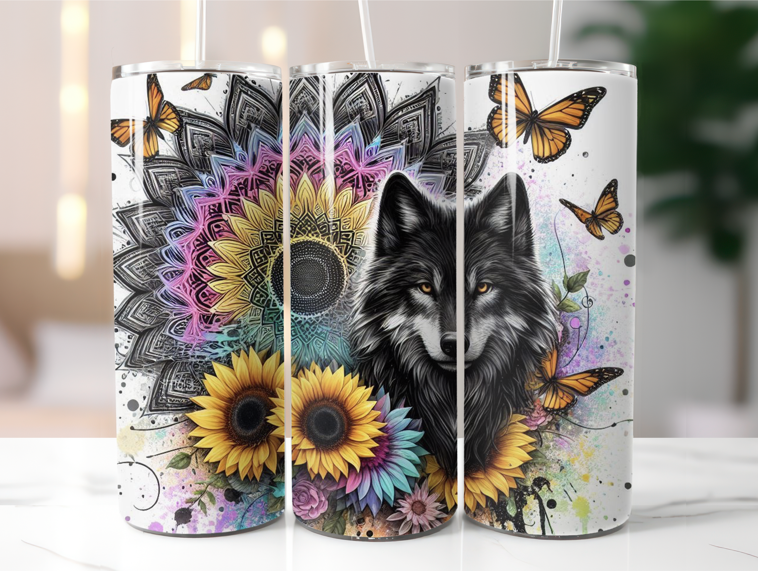 Sunflowers wolf tumbler