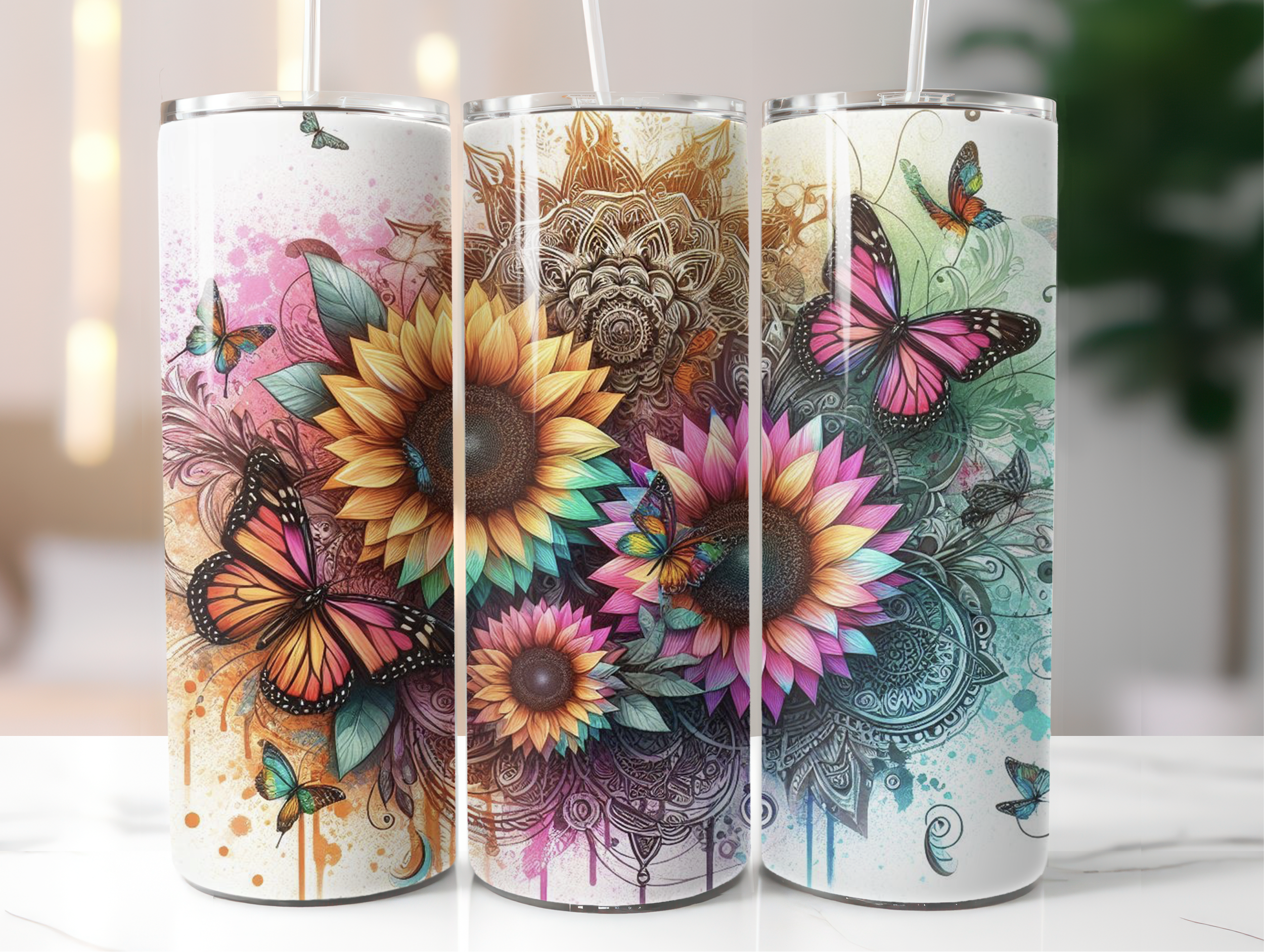 Flowers and butterfly's tumbler
