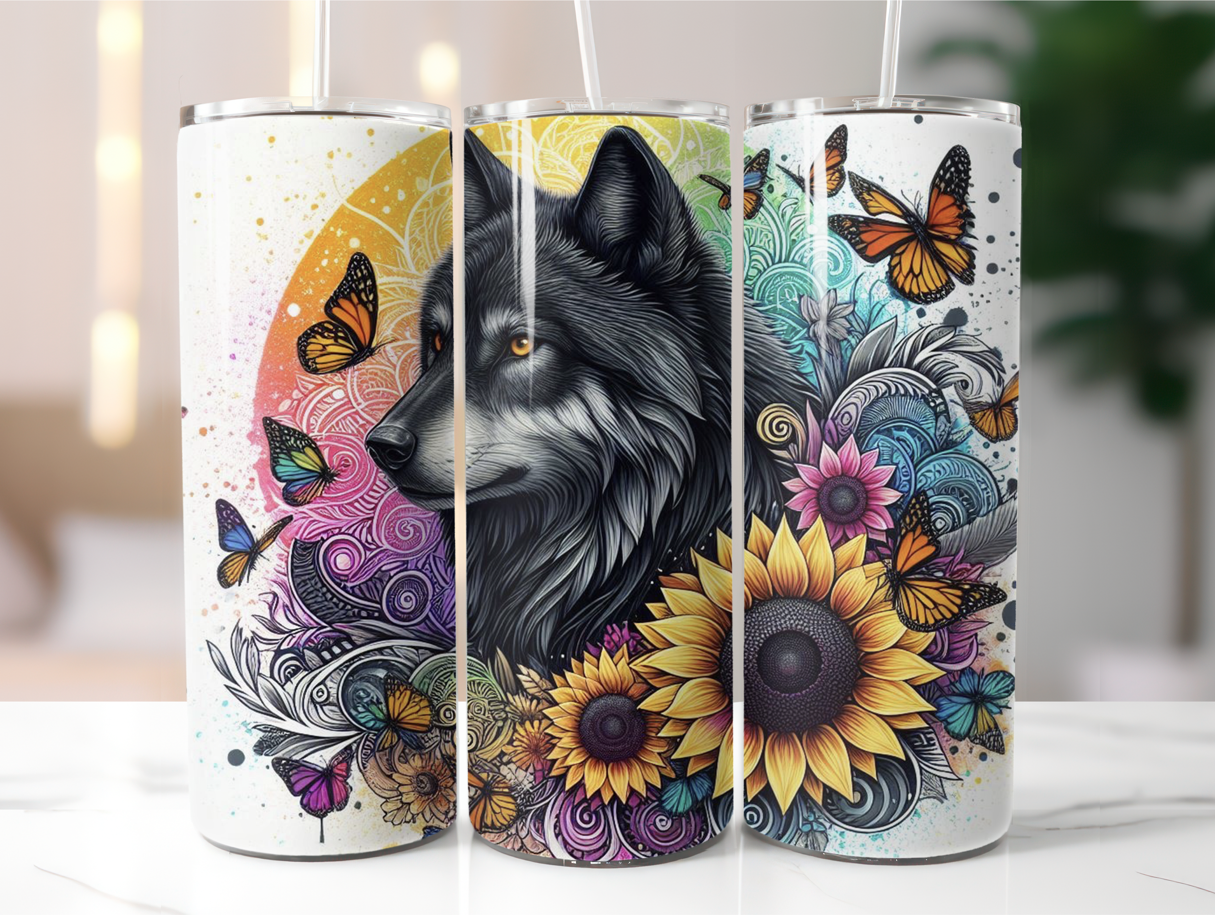 Sunflower wolf tumbler