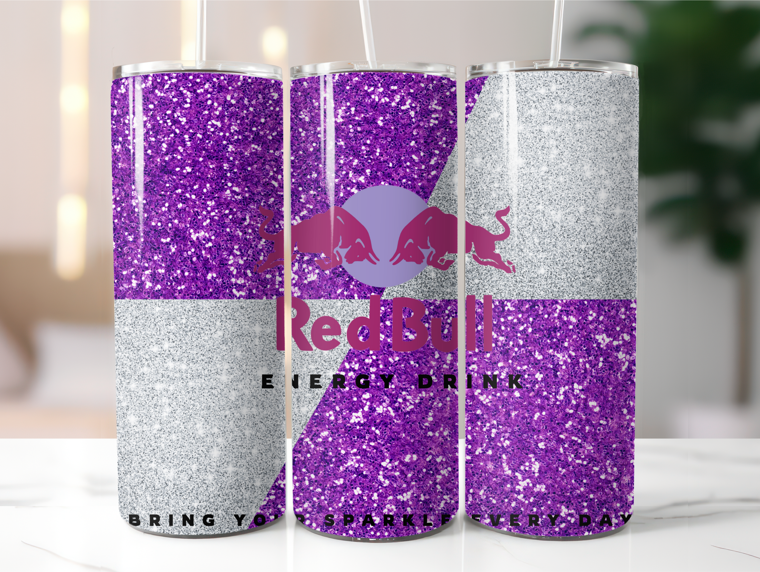Purple energy drink tumbler