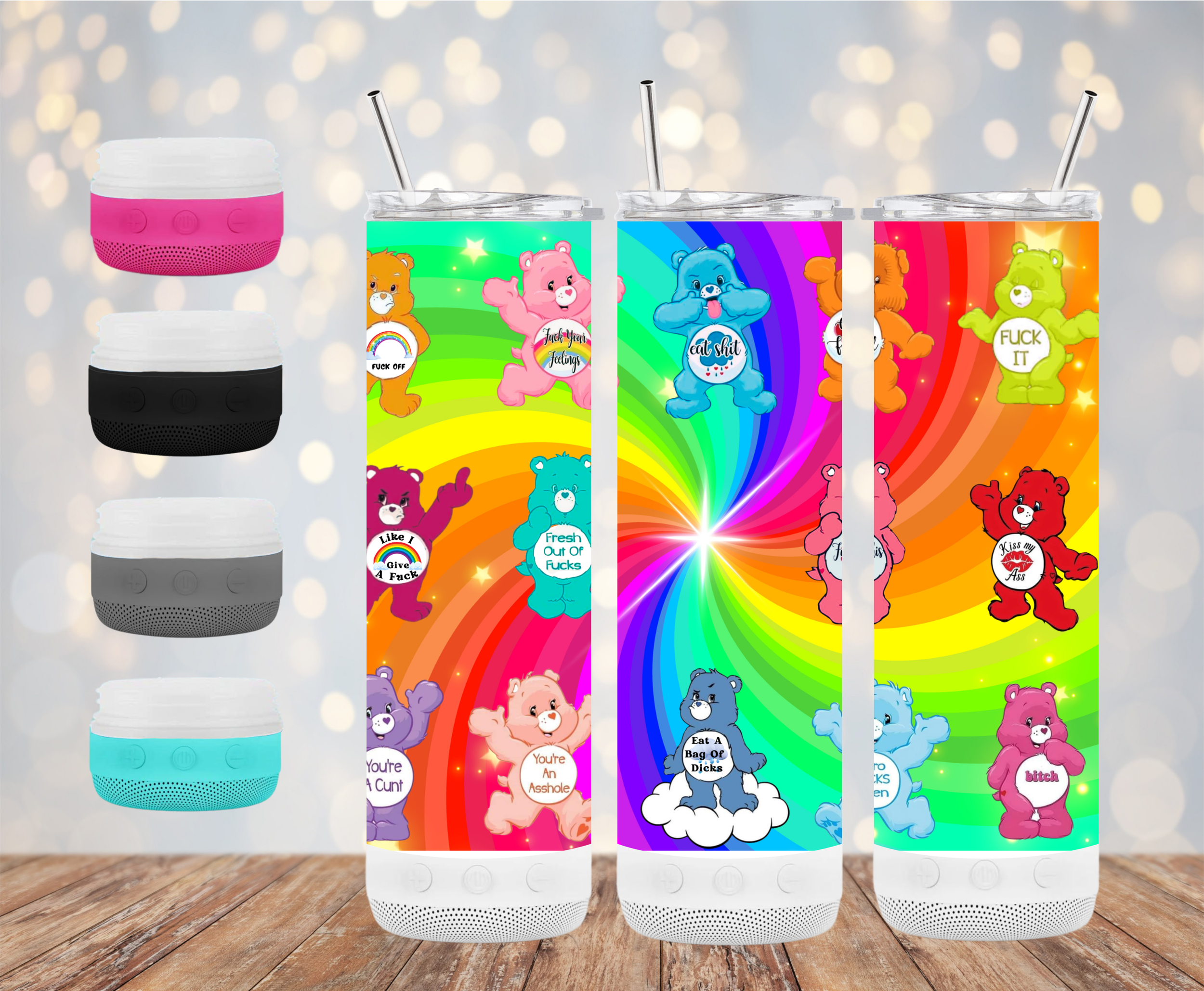 20oz Colorful Naughty Bear Wireless Speaker Tumbler