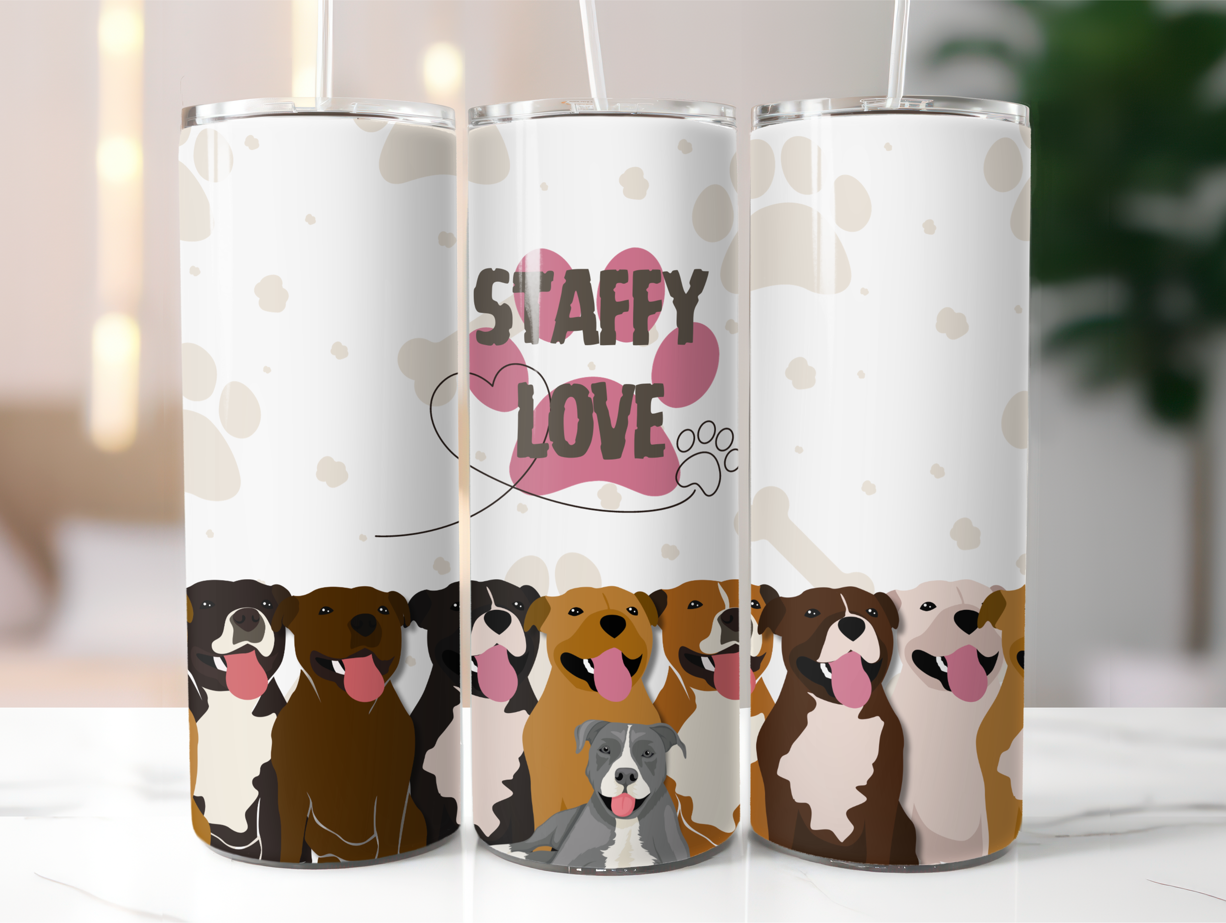 Pink staffy love tumbler