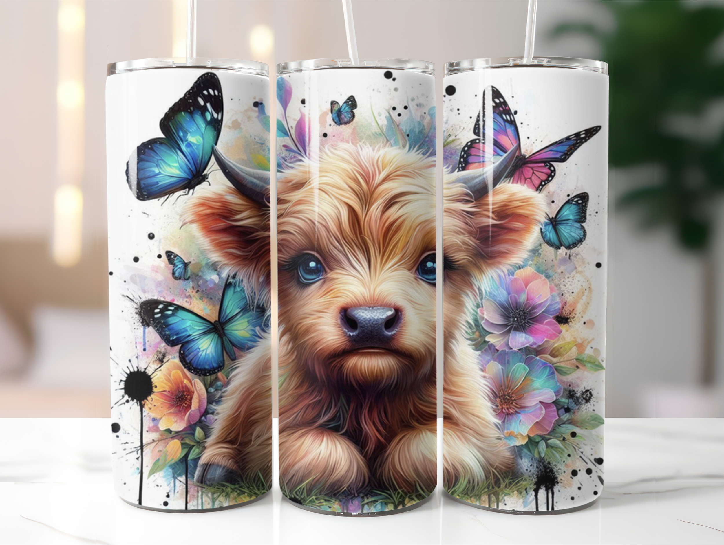 Butterfly highland cow tumbler