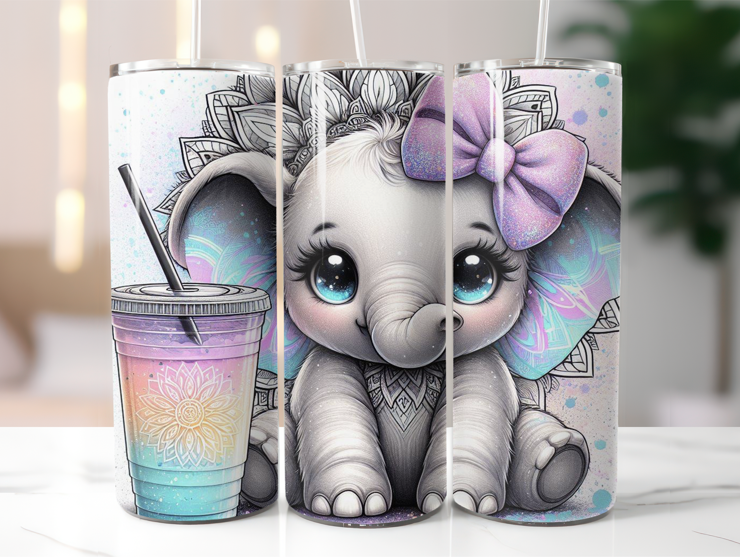 Cute baby elephant with bow tumbler