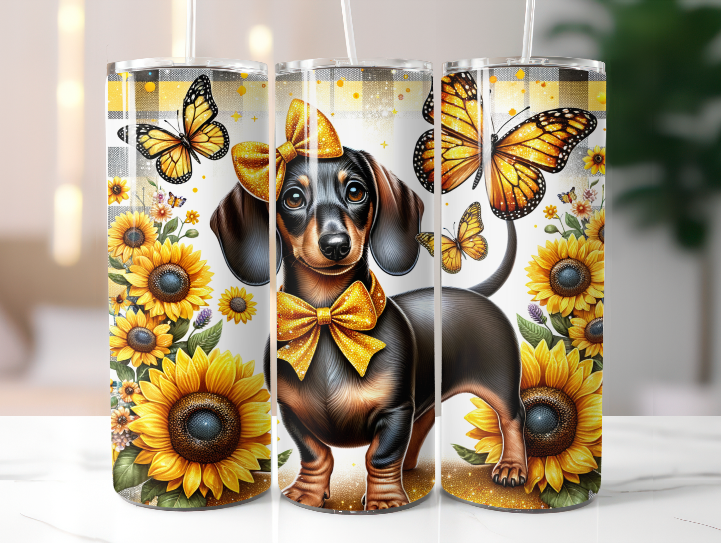 Yellow flowers dachshund tumbler