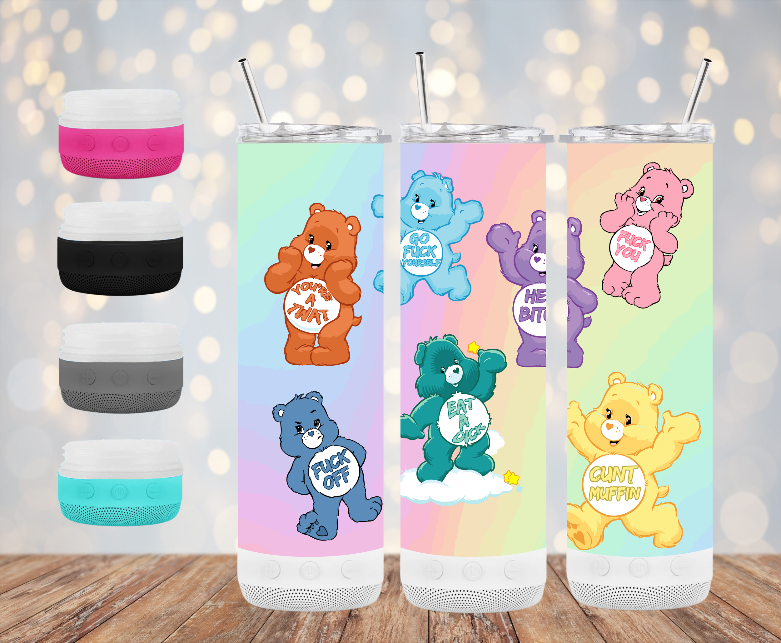 20oz Bright Naughty Swear Bear Wireless Speaker Tumbler