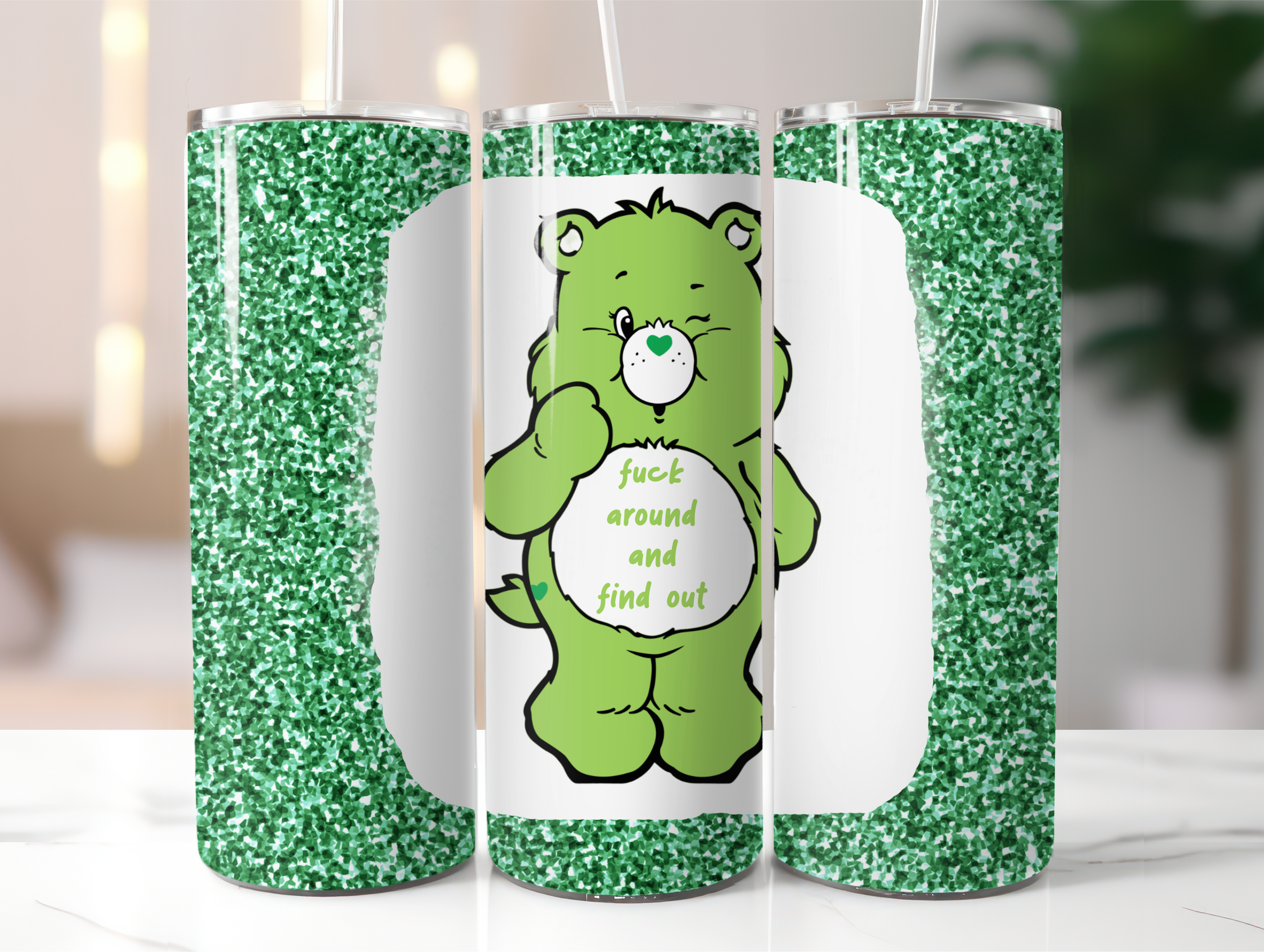 Green swear bear tumbler