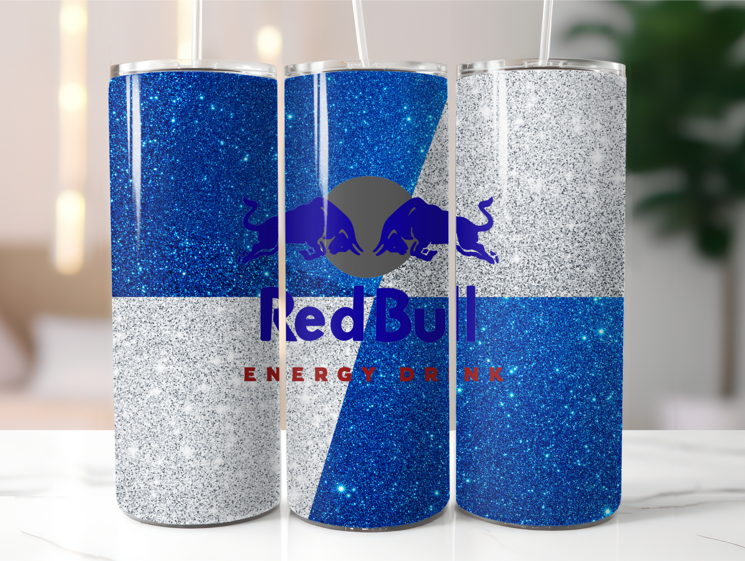 Dark blue energy drink tumbler