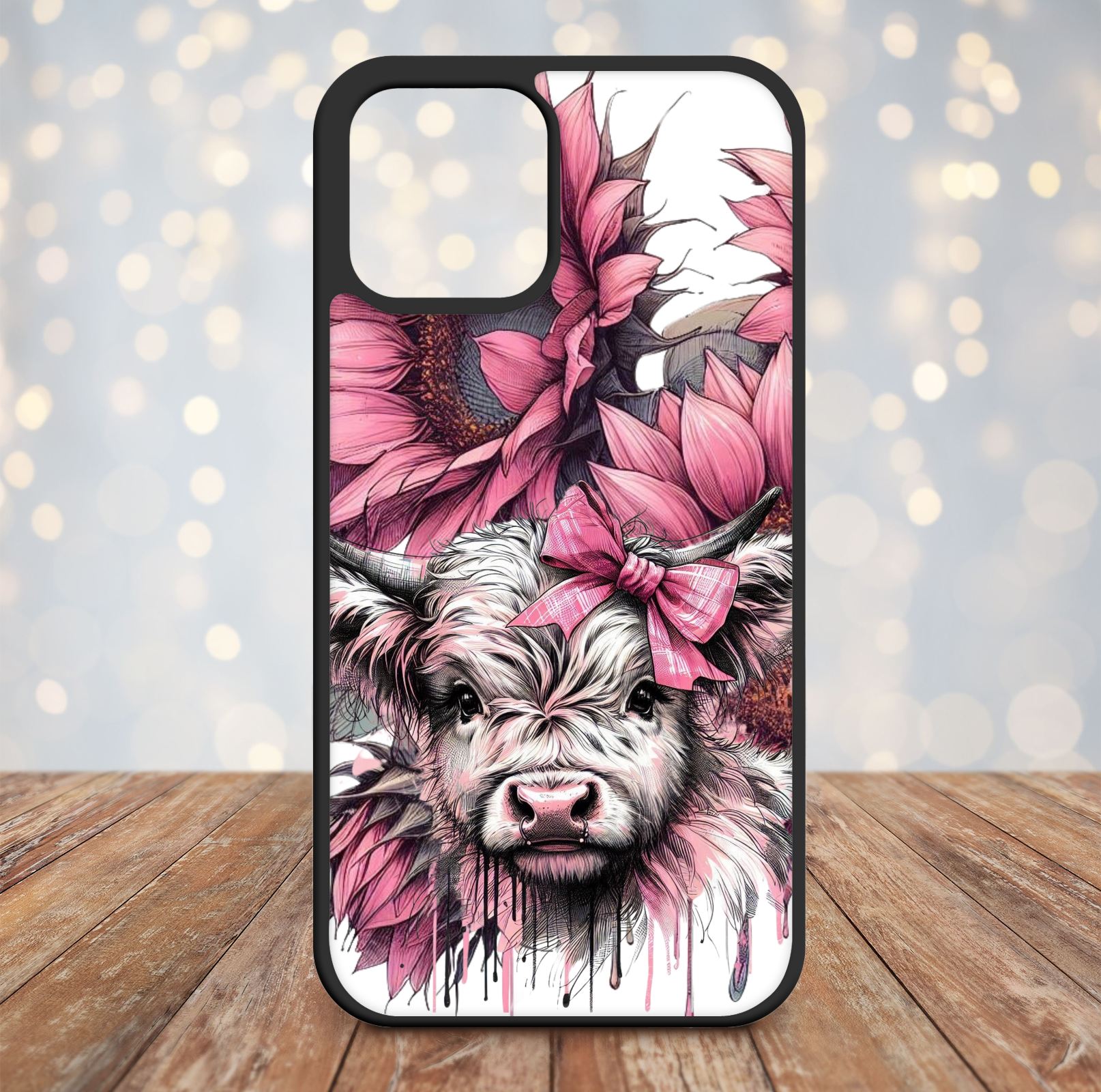 Pink highland cow phone case