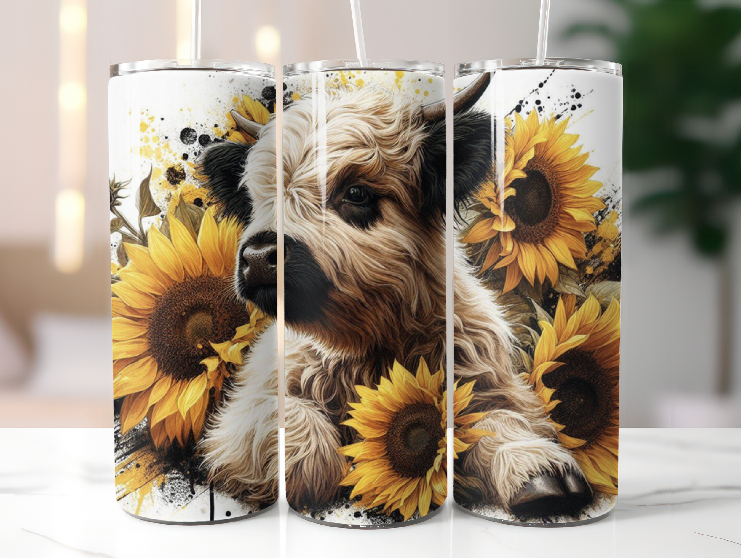 Highland cow sunflower tumbler