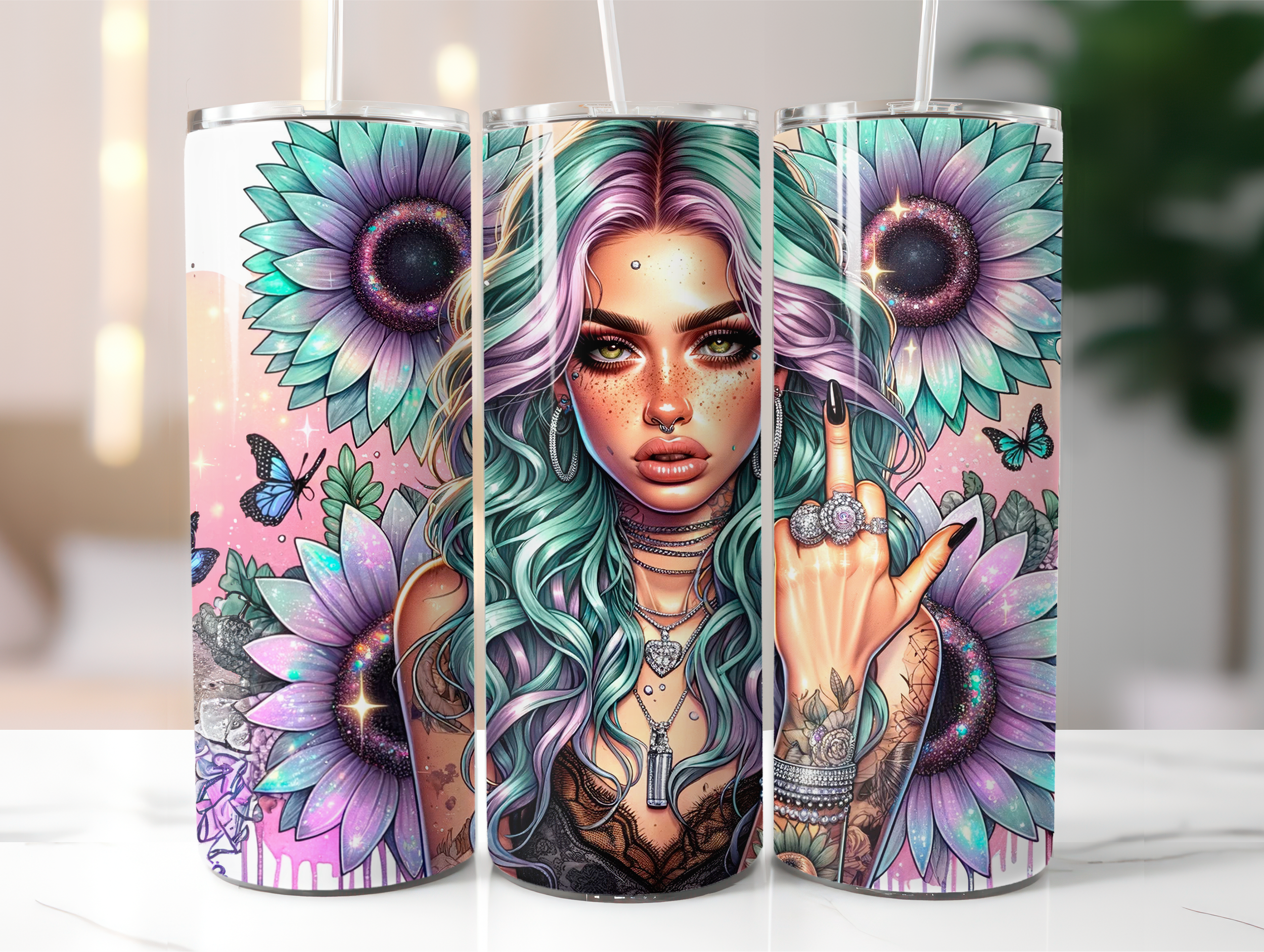 Flowers tattoo girl tumbler
