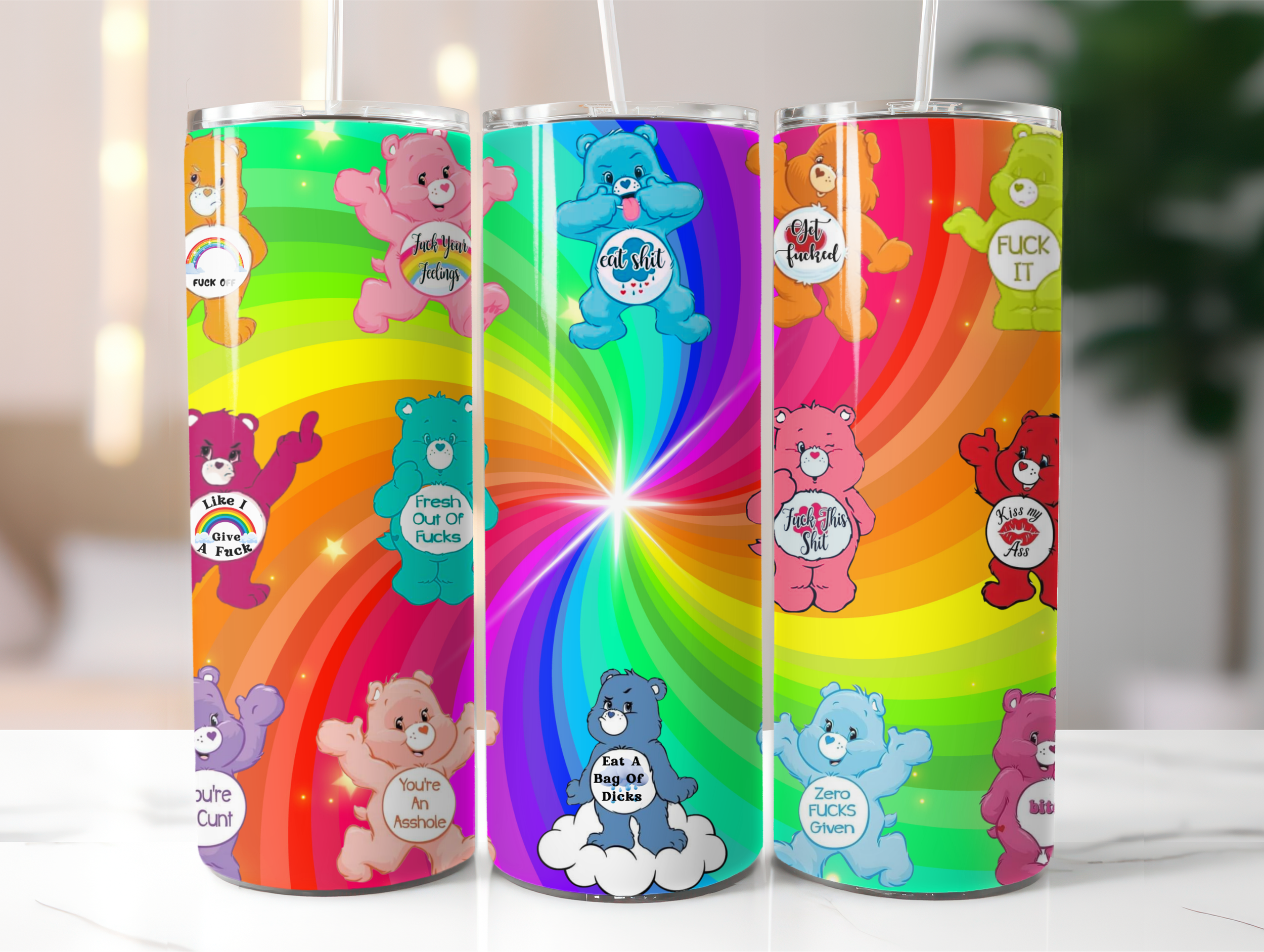 Rainbow naughty bear tumbler