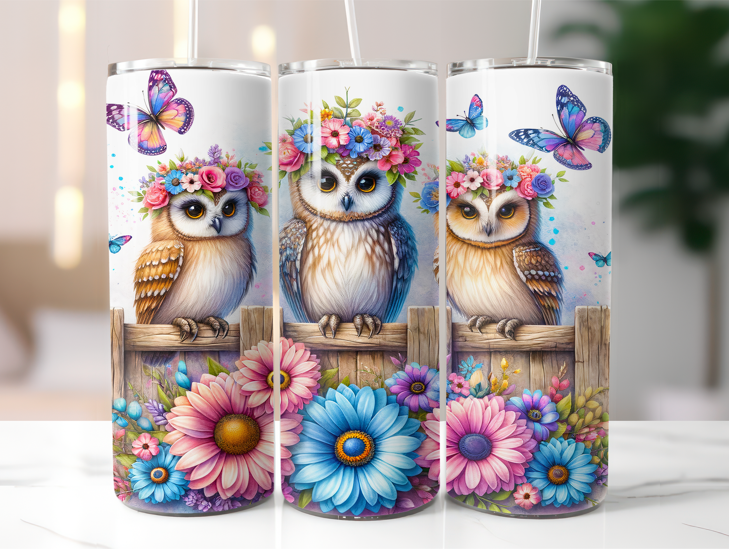 Three flower owls tumbler