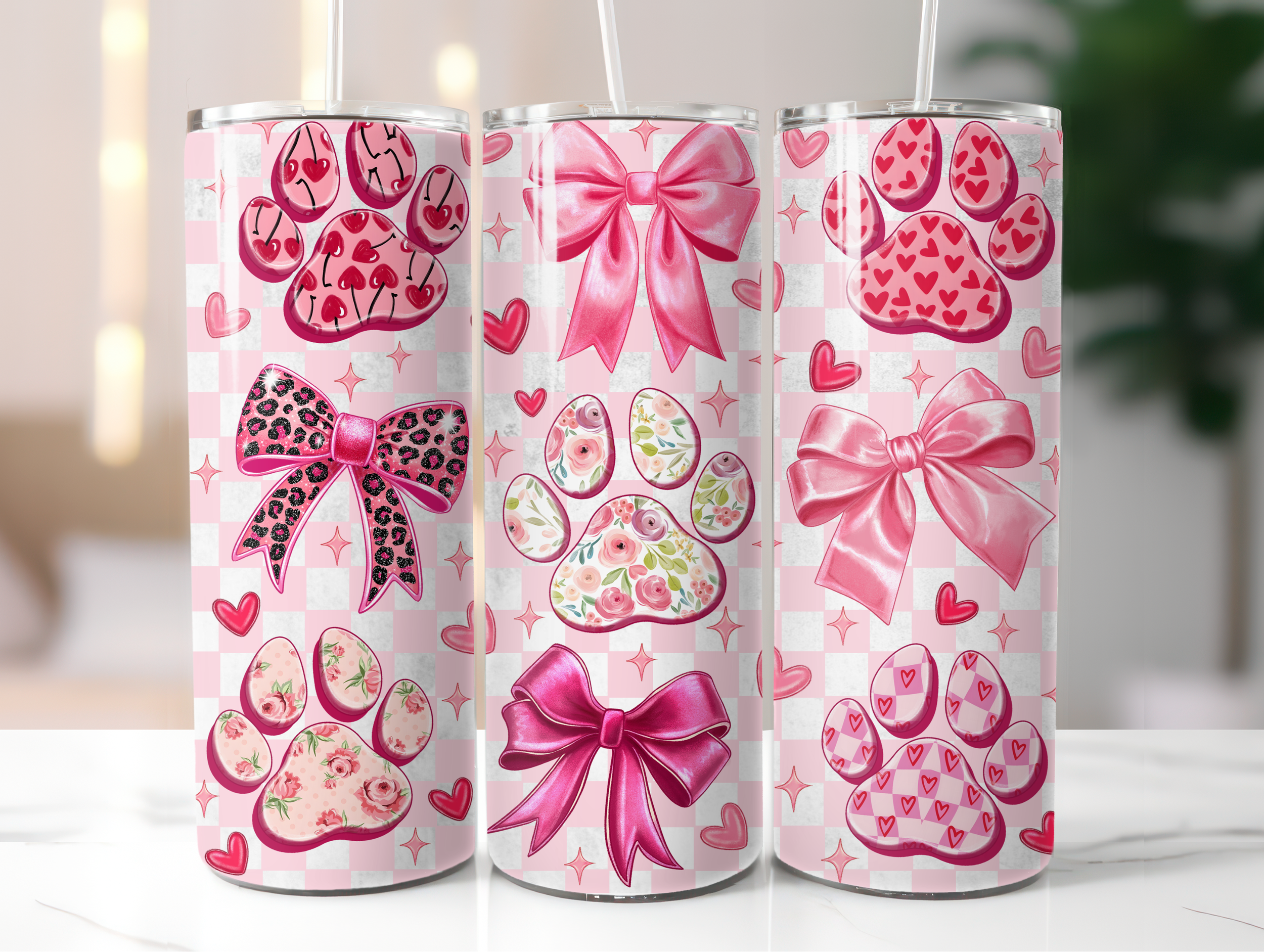 Paw print bow tumbler