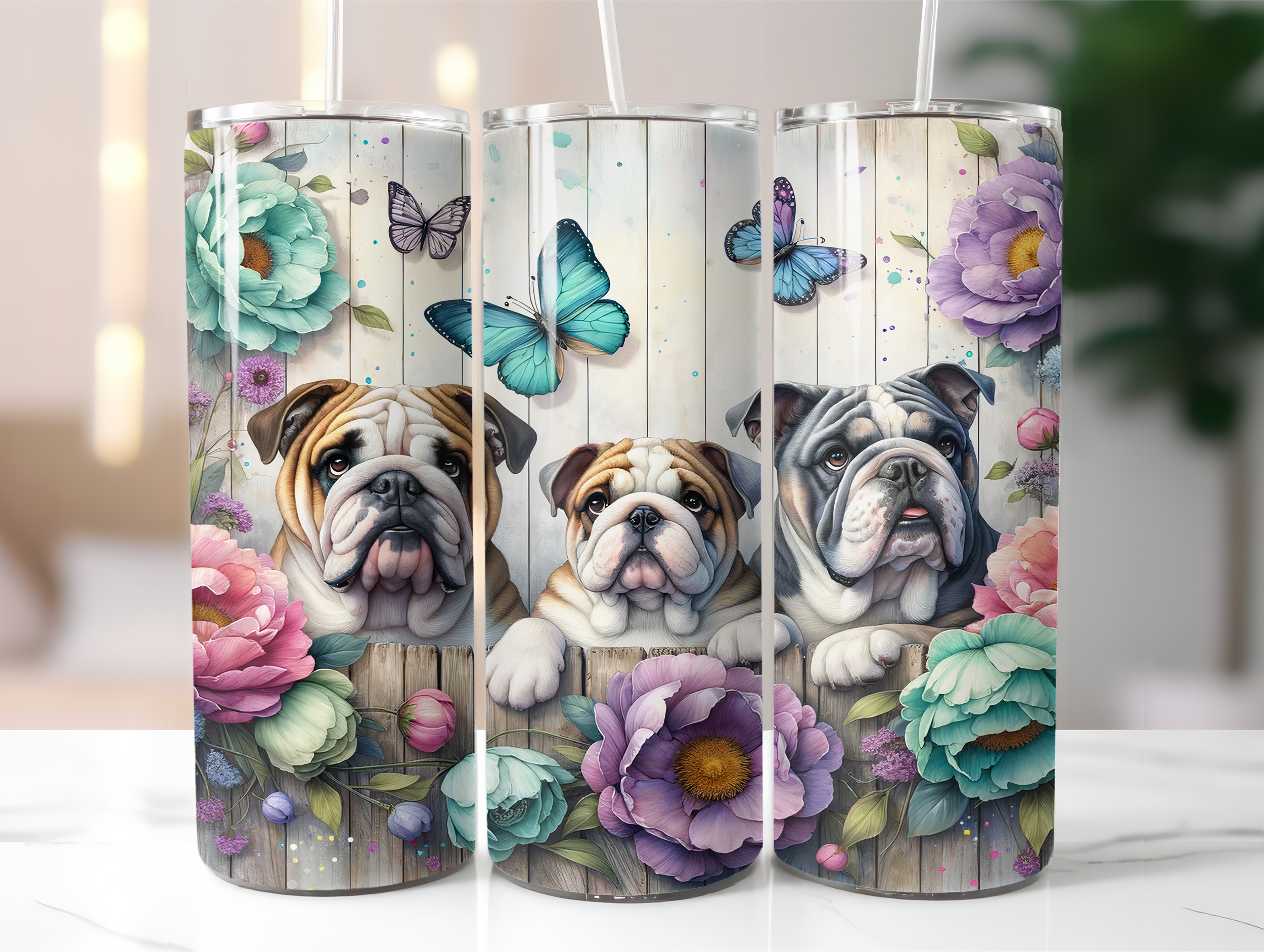 Floral bulldog tumbler