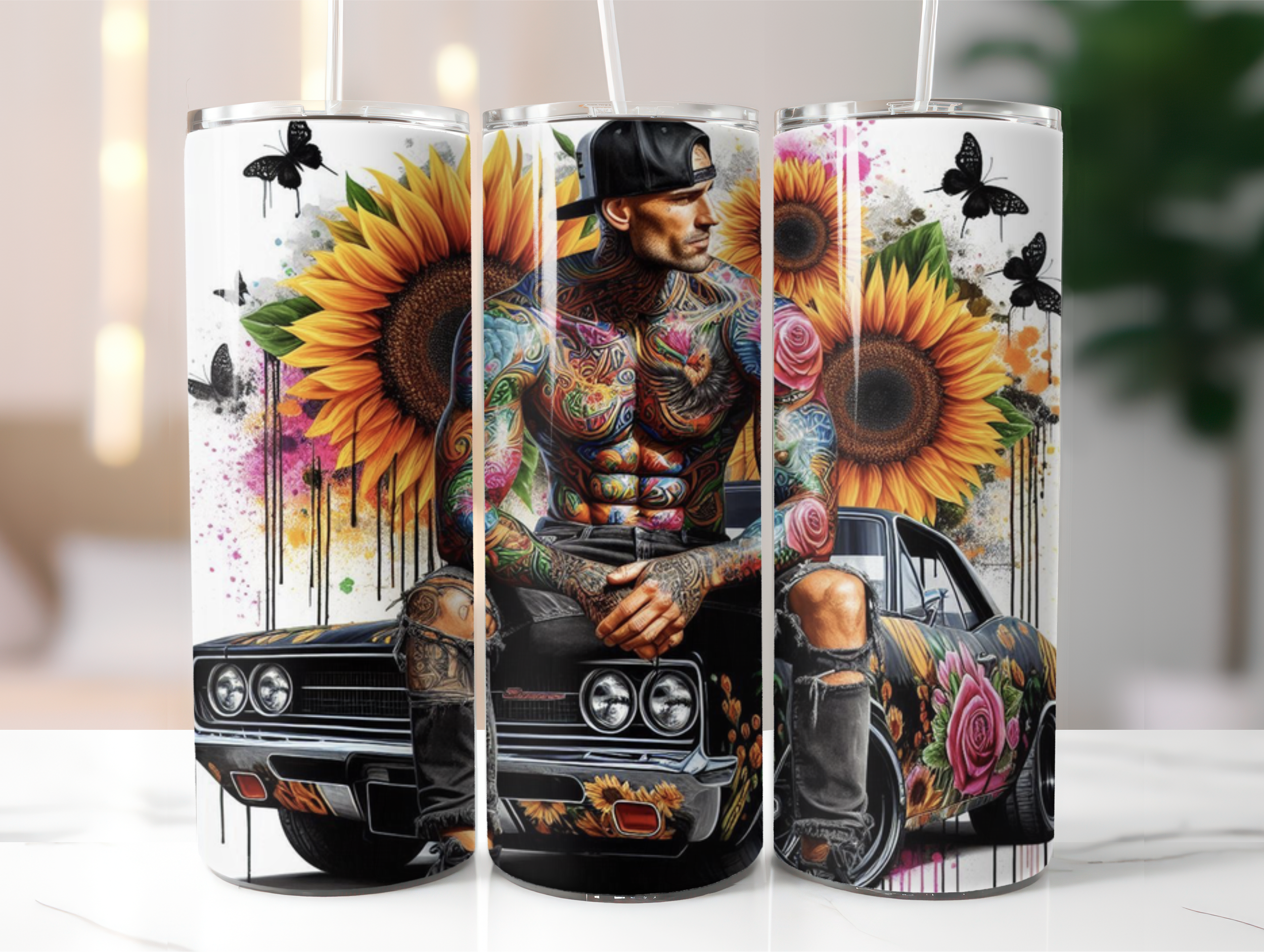 Sunflower tattoo man tumbler