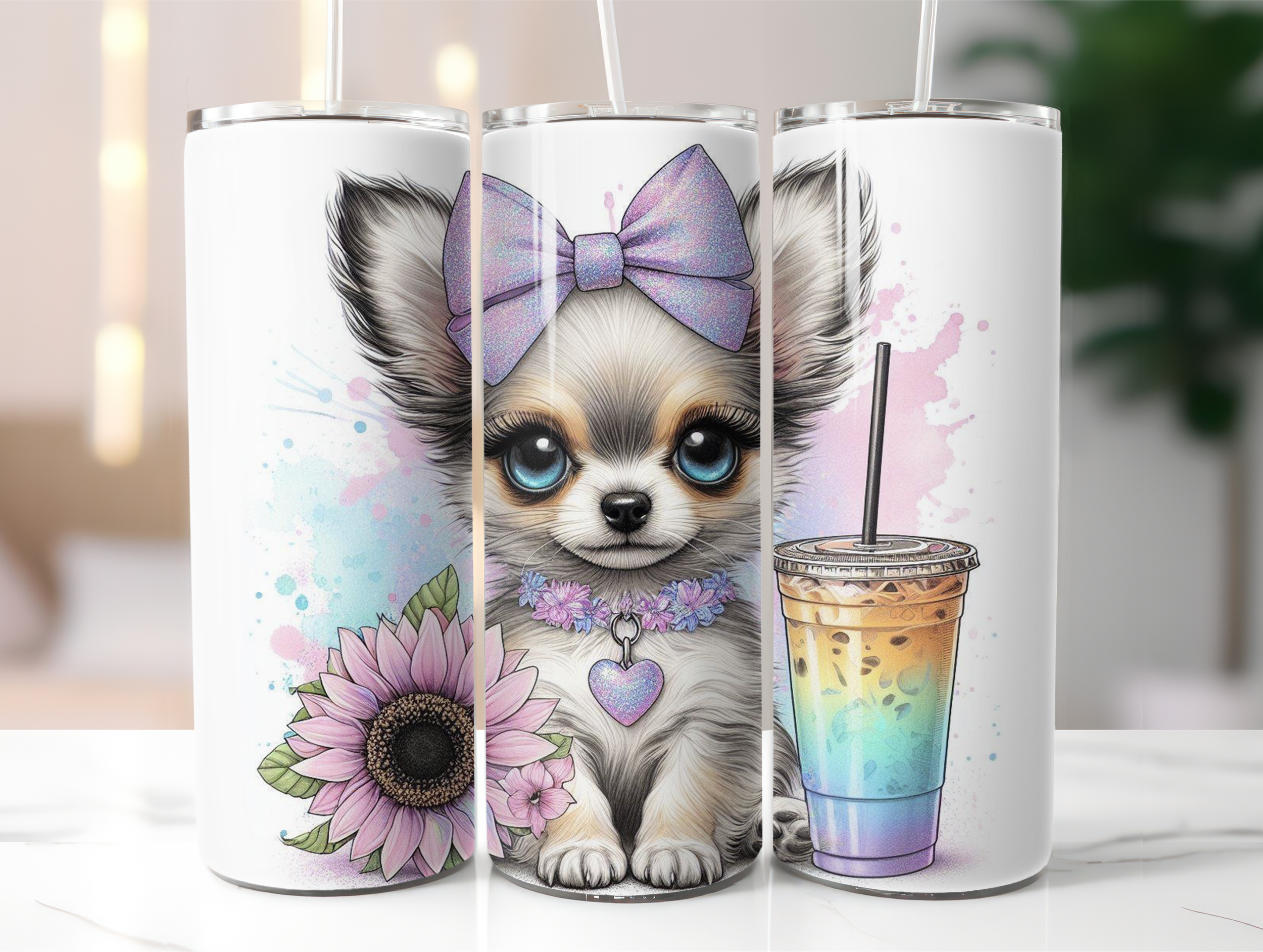 Purple sunflower chihuahua tumbler