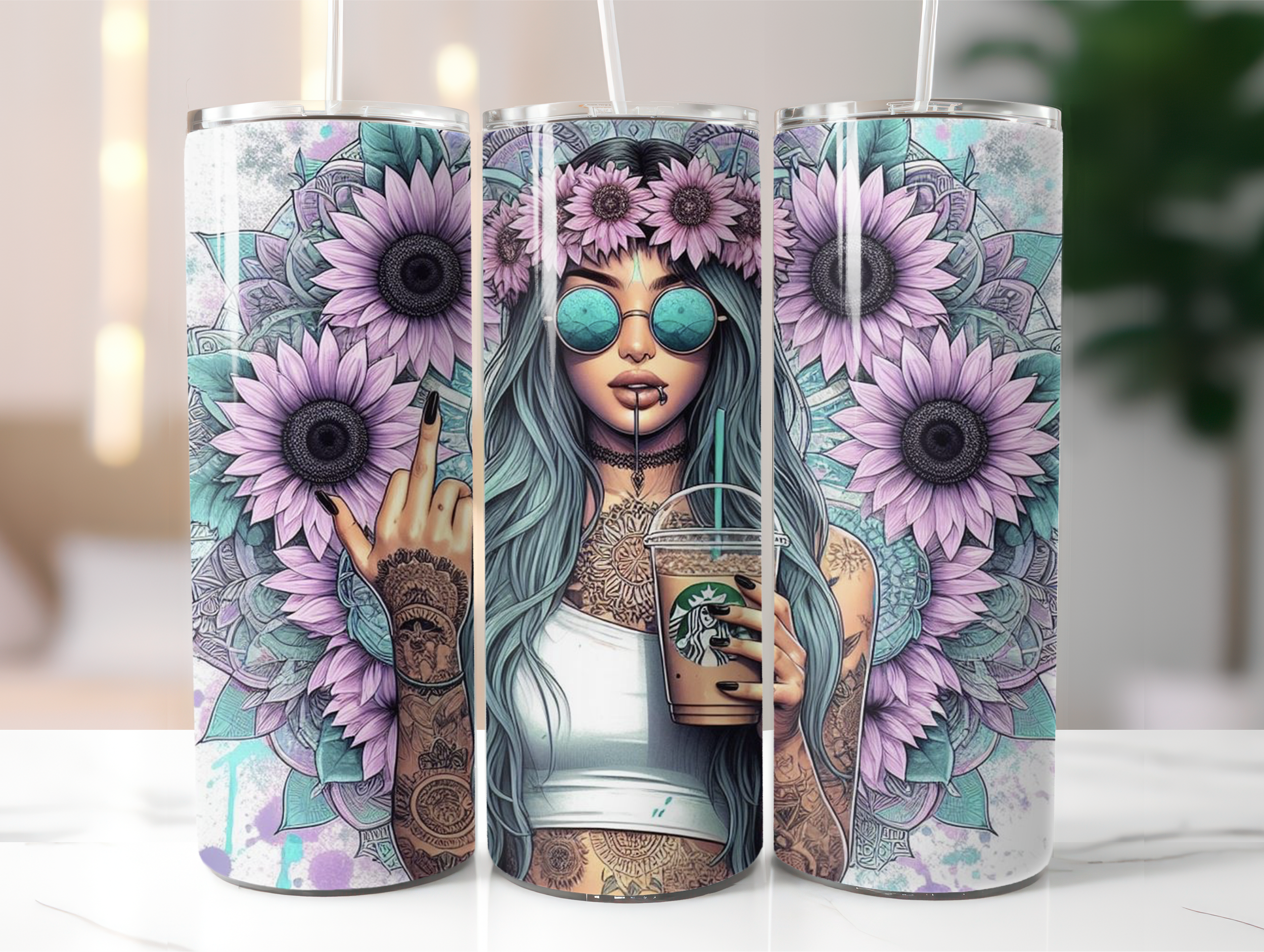 Flowers ice coffee tattoo girl tumbler