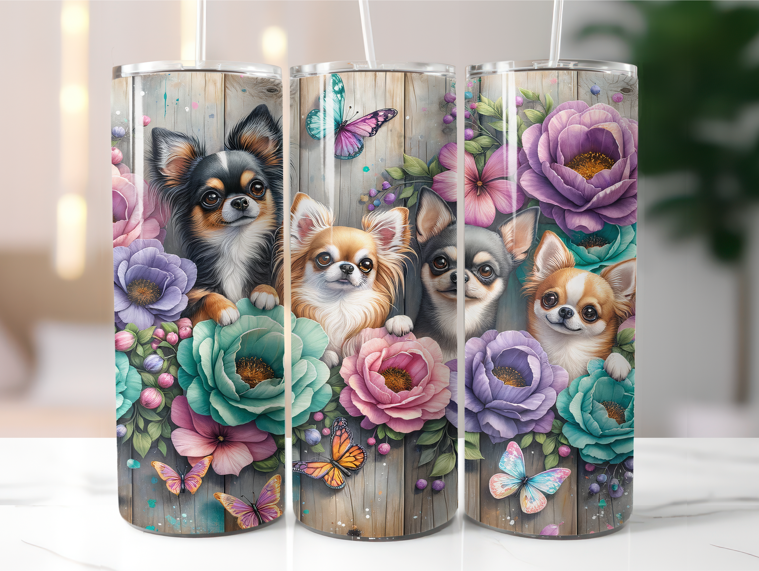 Floral chihuahuas tumbler