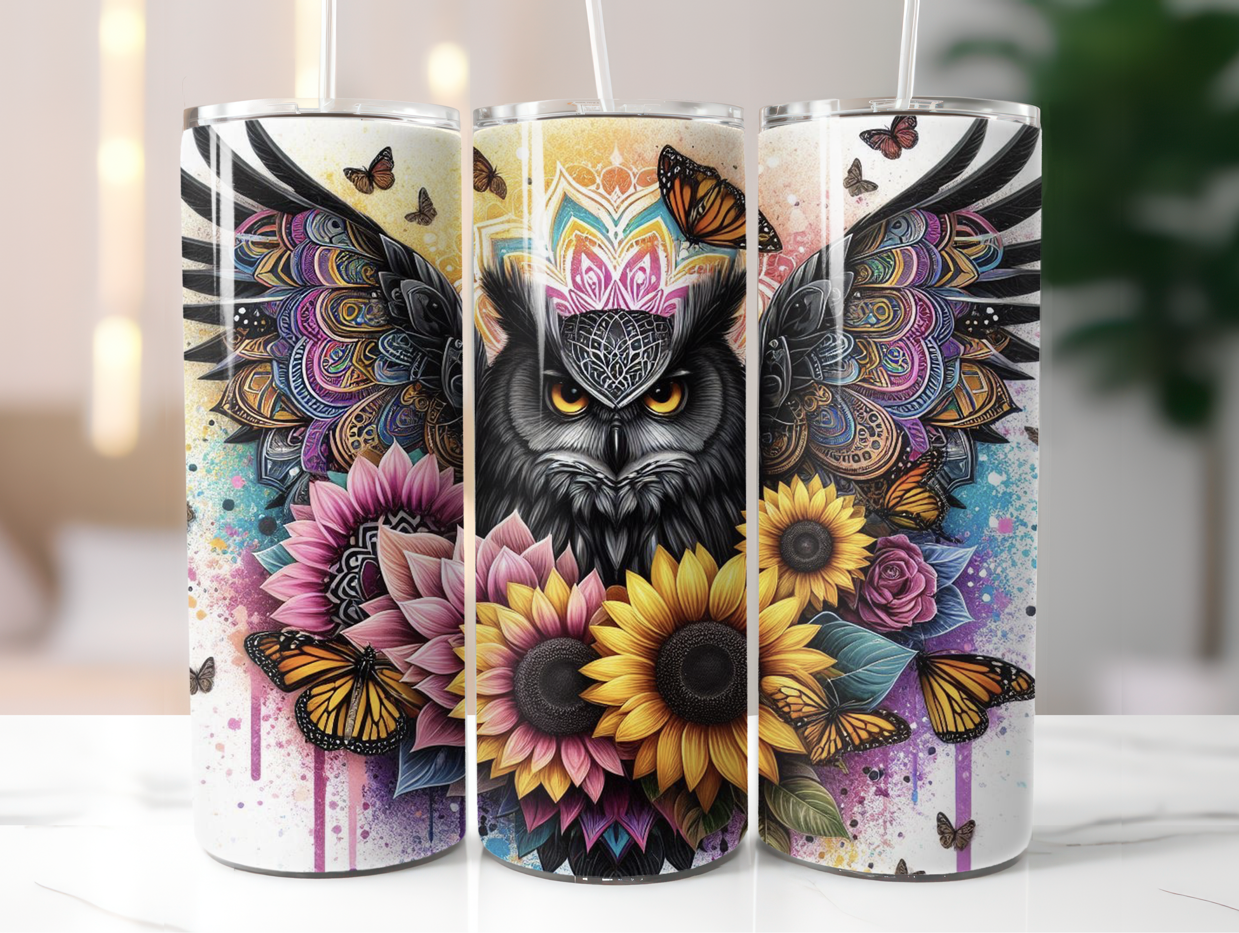 Owl sunflower tumbler