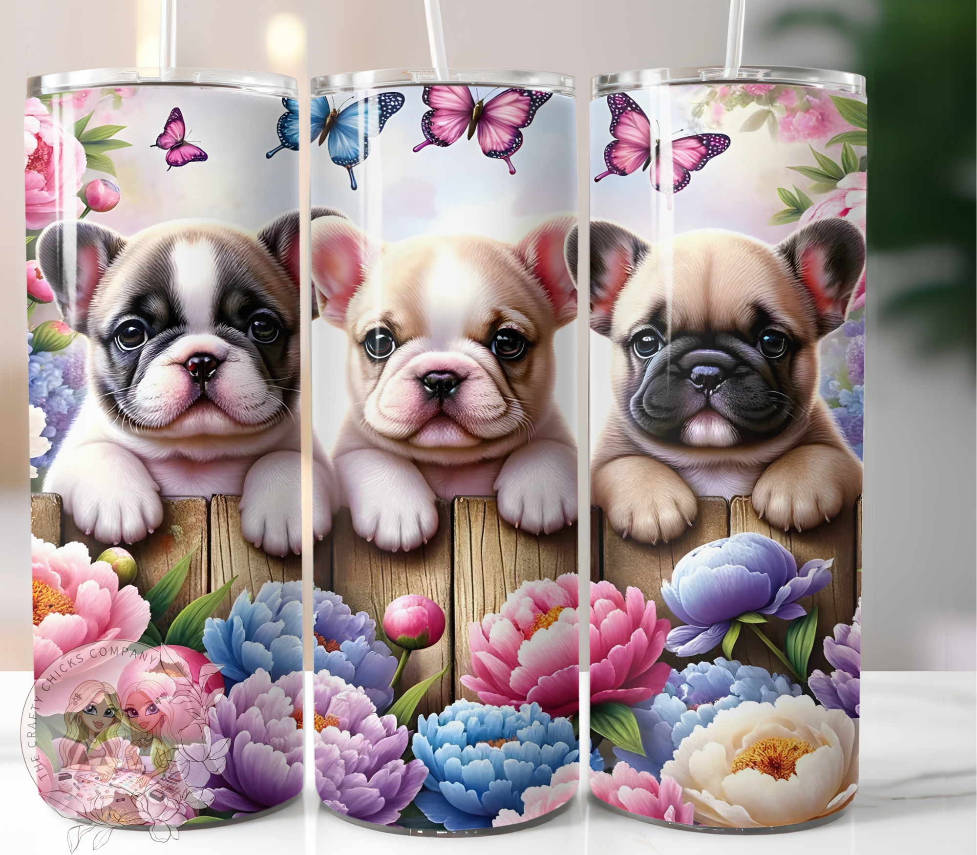 Floral Frenchie dog tumbler