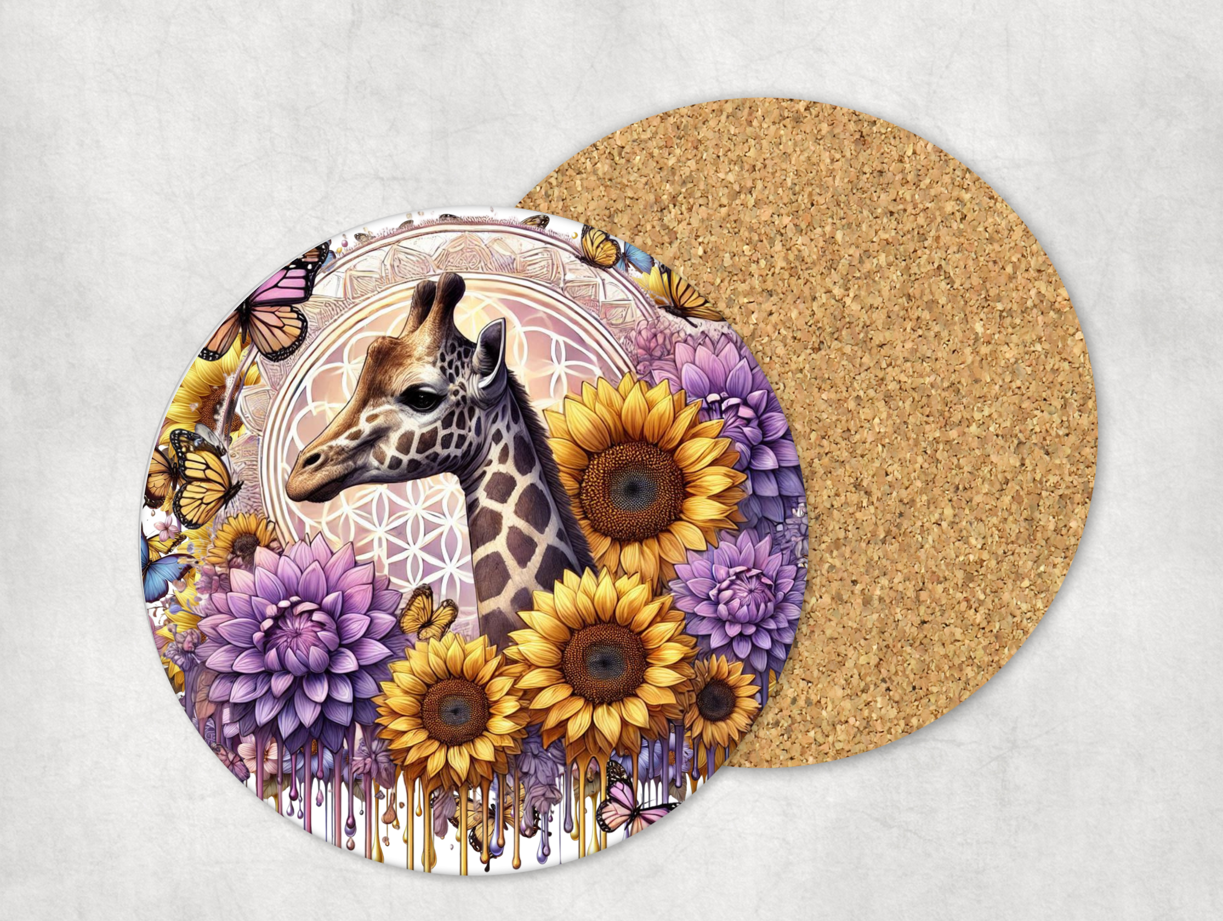 Giraffe Flowers Mug Coaster